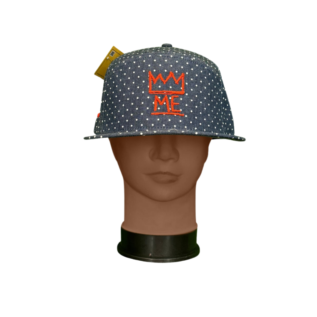 Blue with Red Polka Dot Flat Brim Hat with Red Krown RFM