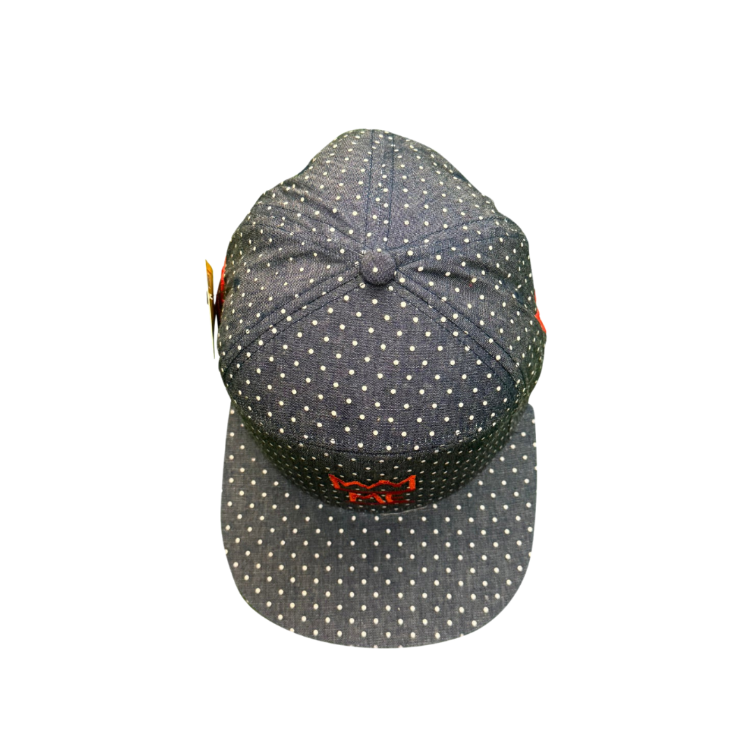 Blue with Red Polka Dot Flat Brim Hat with Red Krown RFM