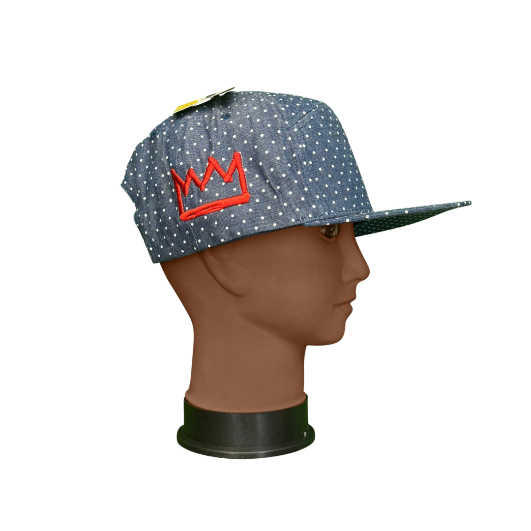 Blue with Red Polka Dot Flat Brim Hat with Red Krown RFM