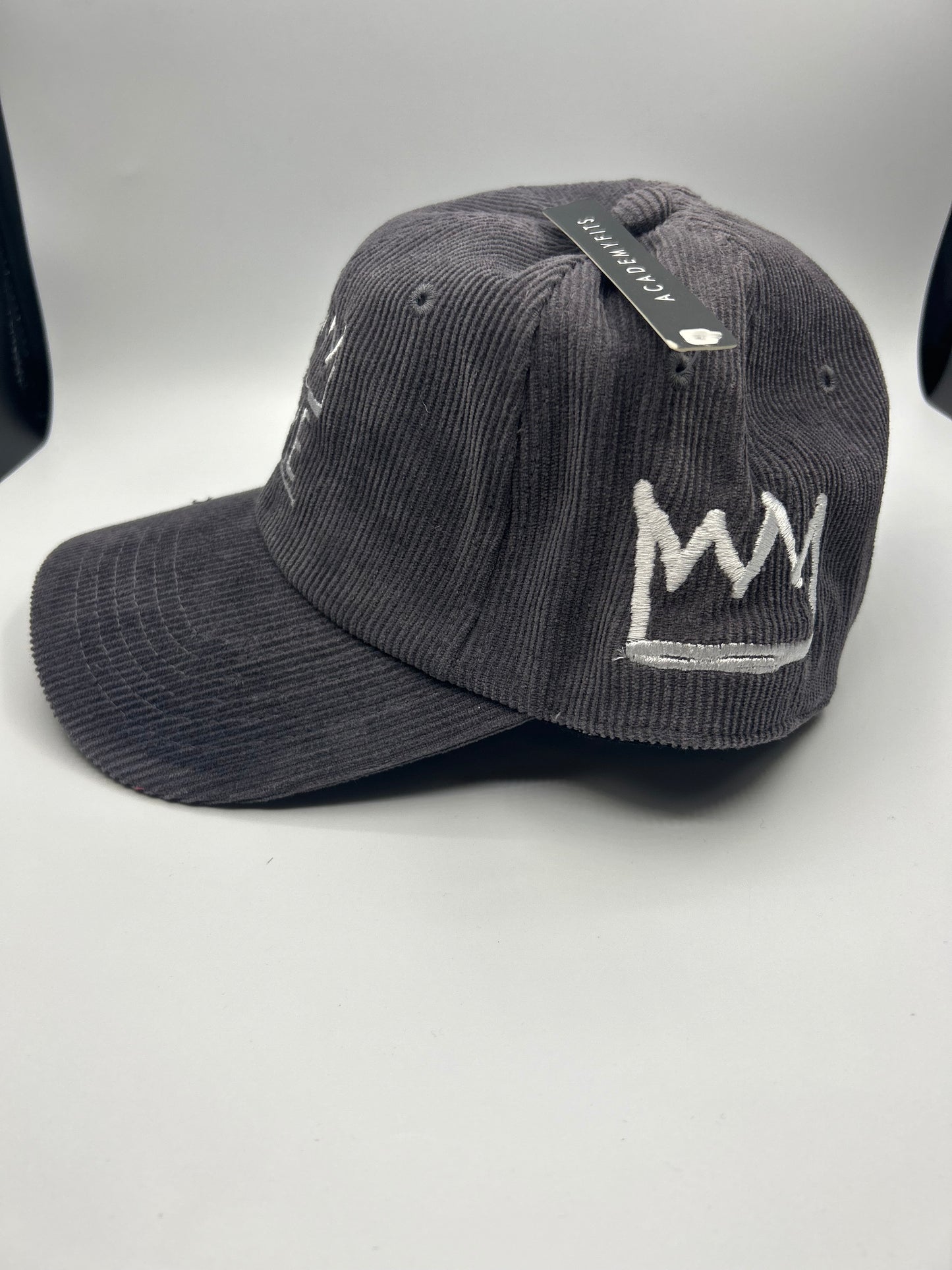 Gray Corduroy Dad Hat with White Krown