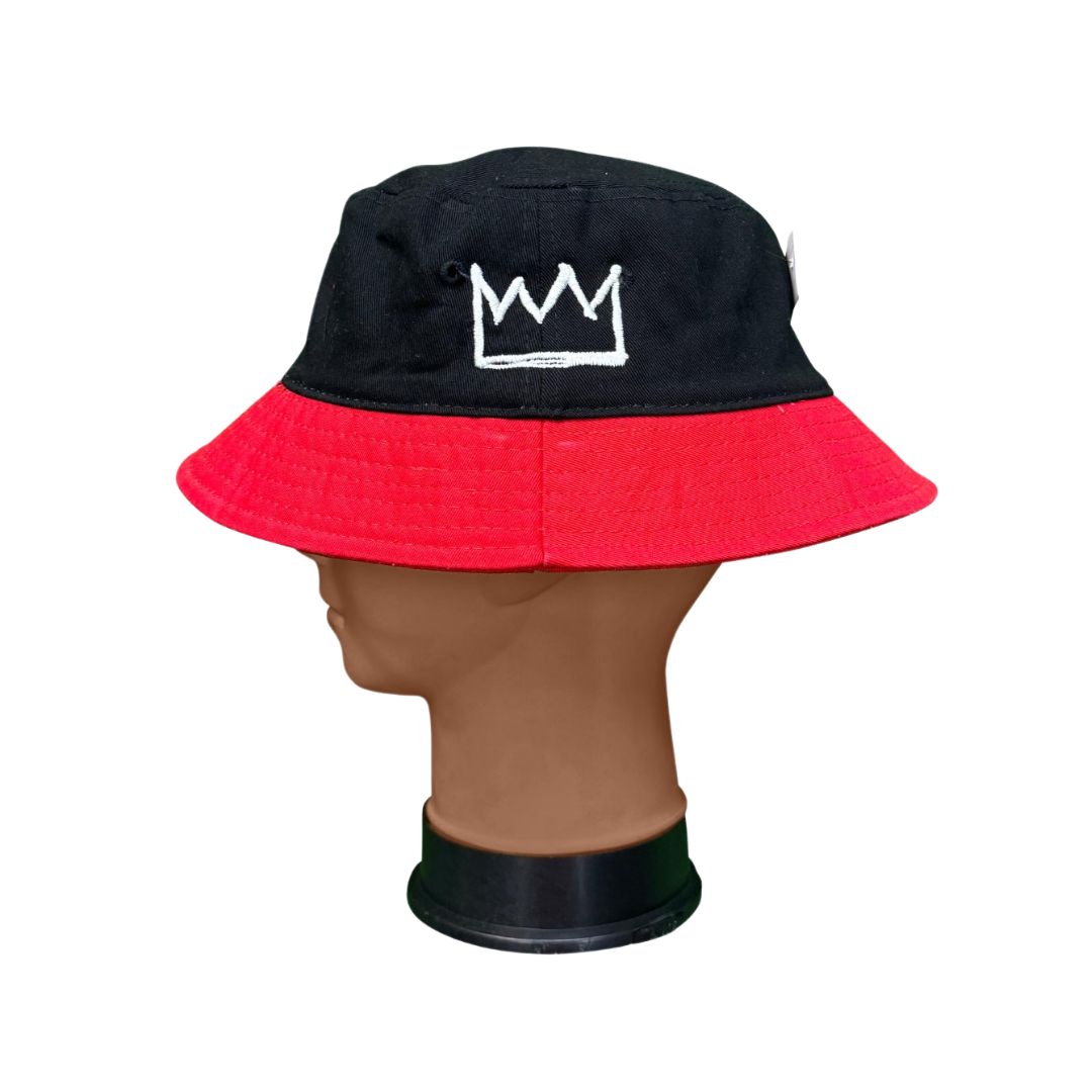Black and Red Brim Bucket with White Krown