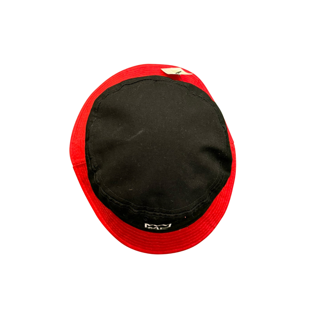 Black and Red Brim Bucket with White Krown