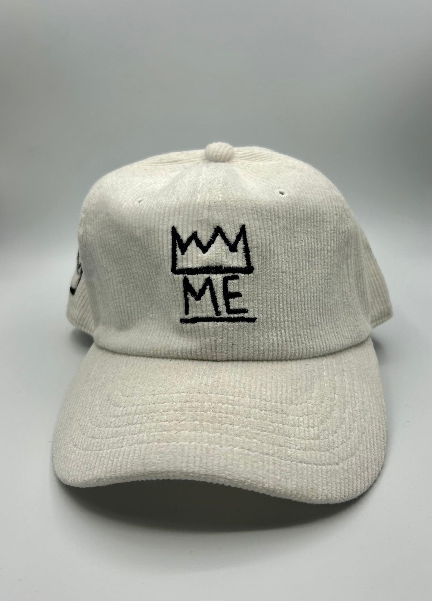 White Corduroy Dad Hat with Black Krown