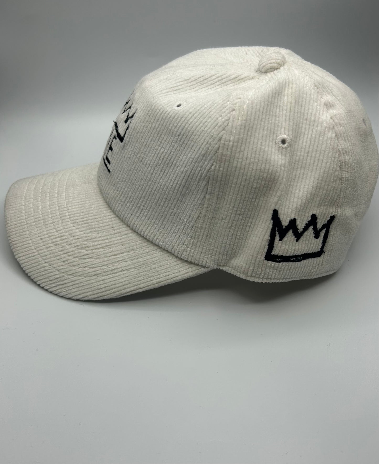 White Corduroy Dad Hat with Black Krown
