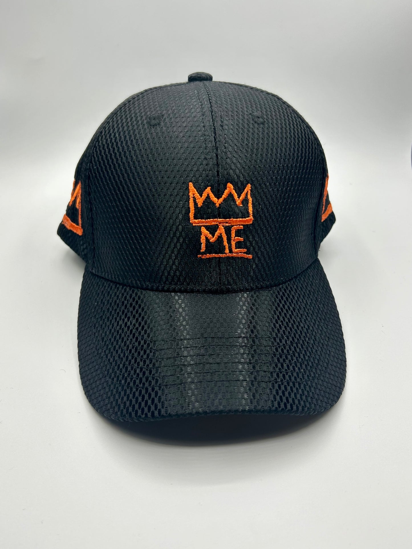 Black Metallic Dad Hat with Orange Krown