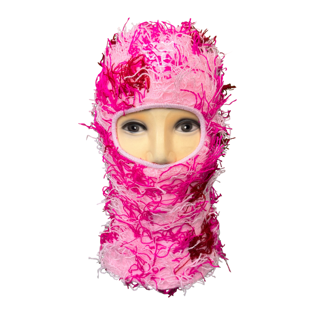Multi-Shade Pink Fringe Shiesty Ski Mask with White Krown