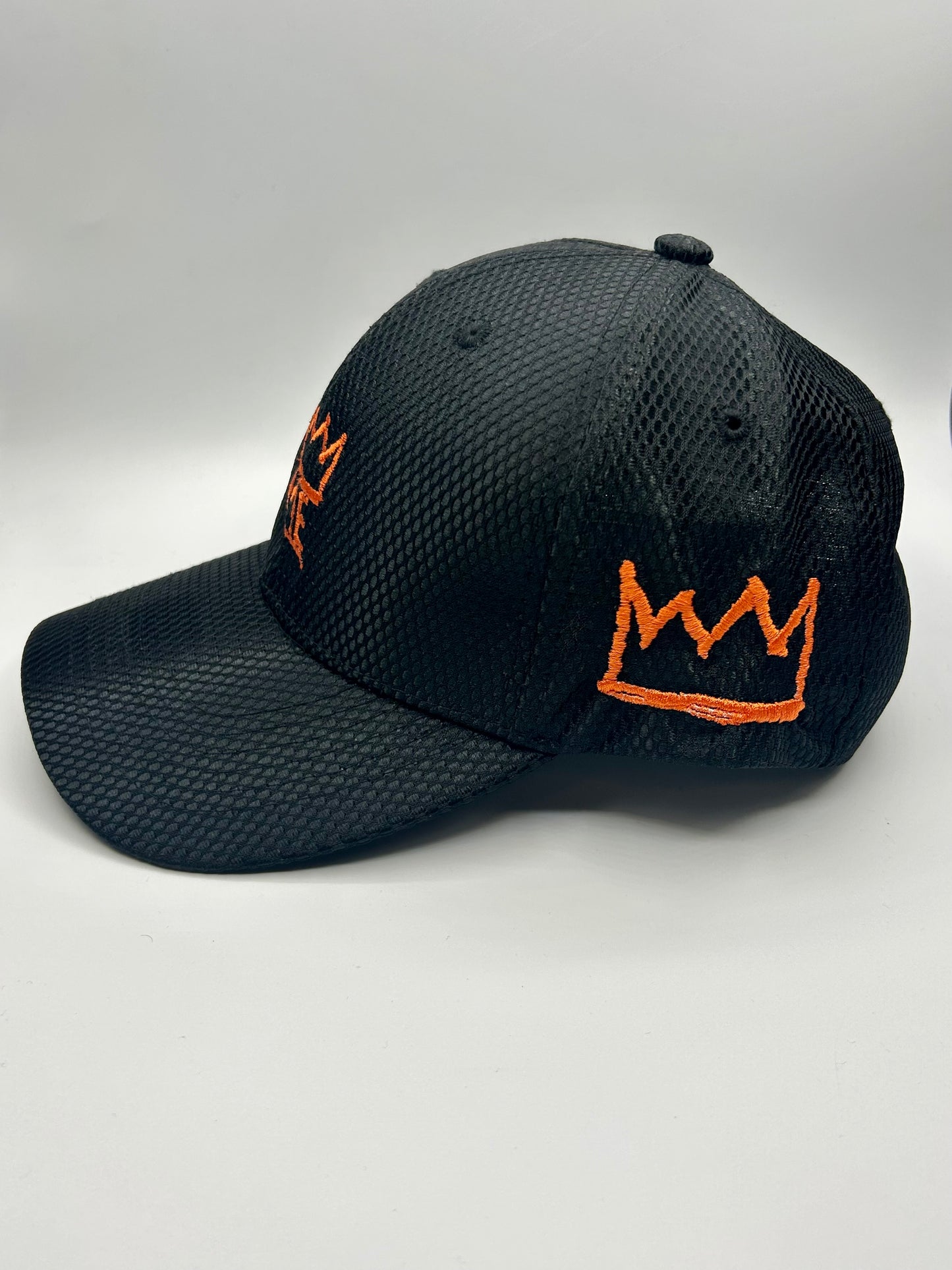Black Metallic Dad Hat with Orange Krown