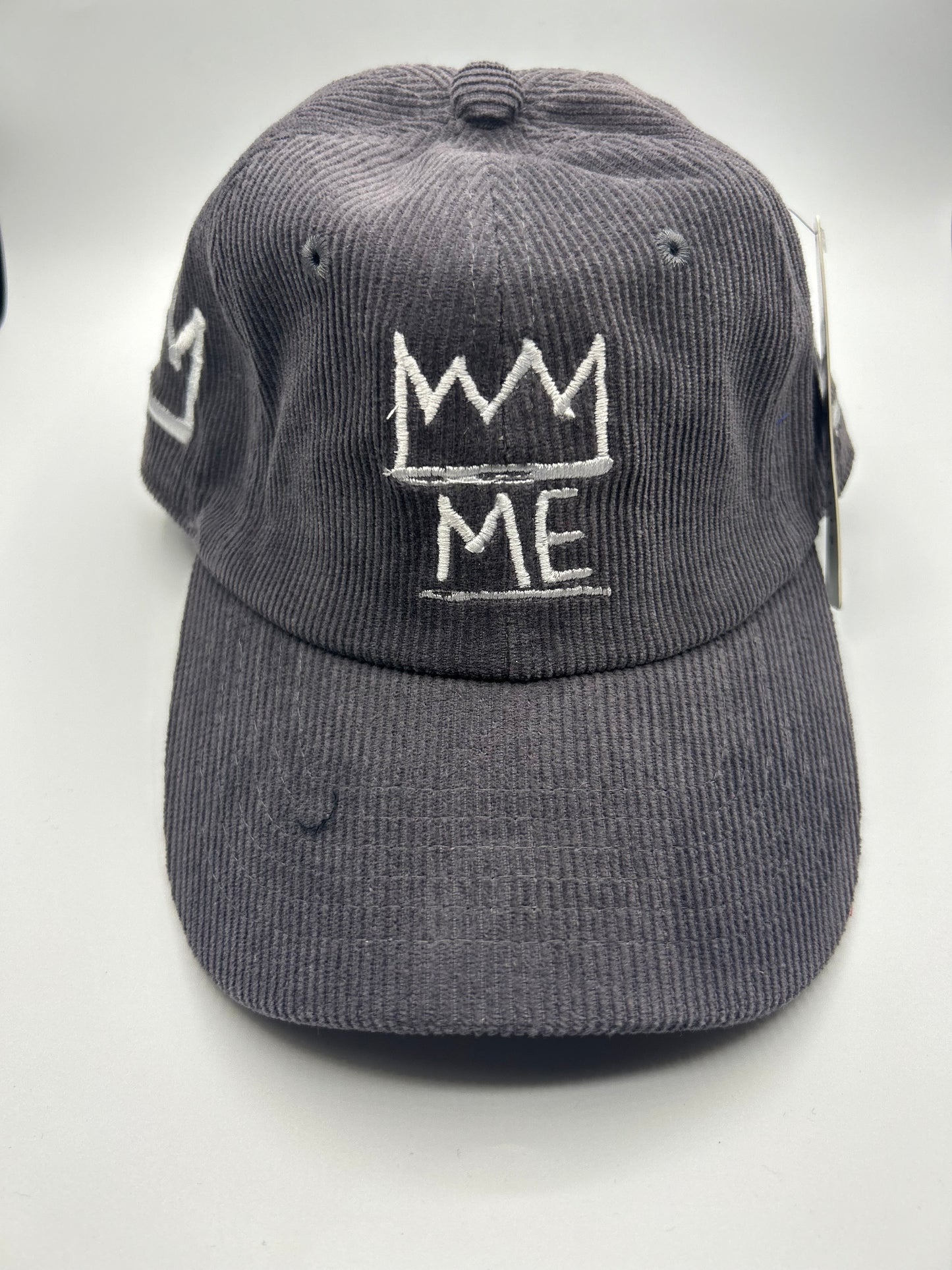 Gray Corduroy Dad Hat with White Krown