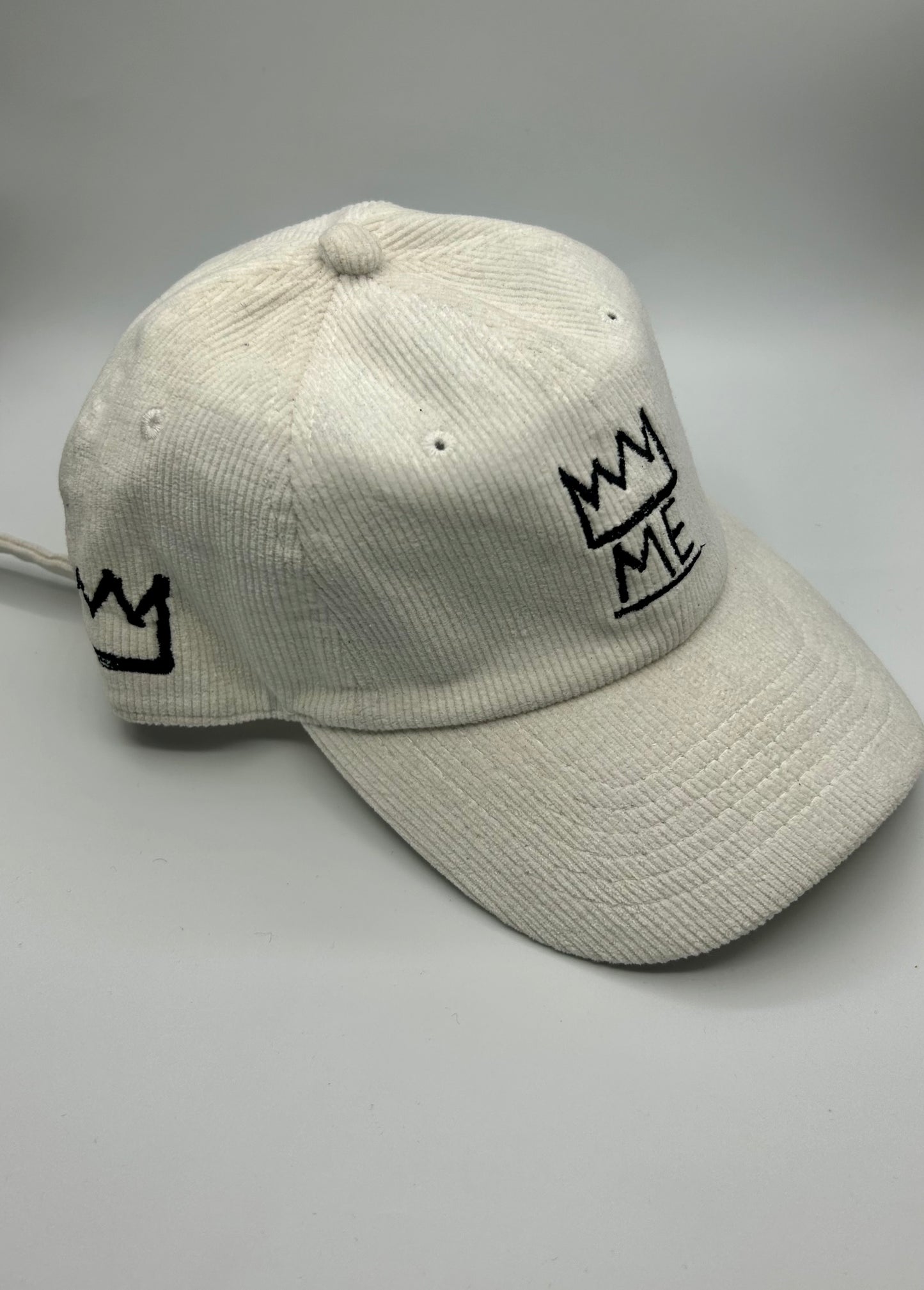 White Corduroy Dad Hat with Black Krown