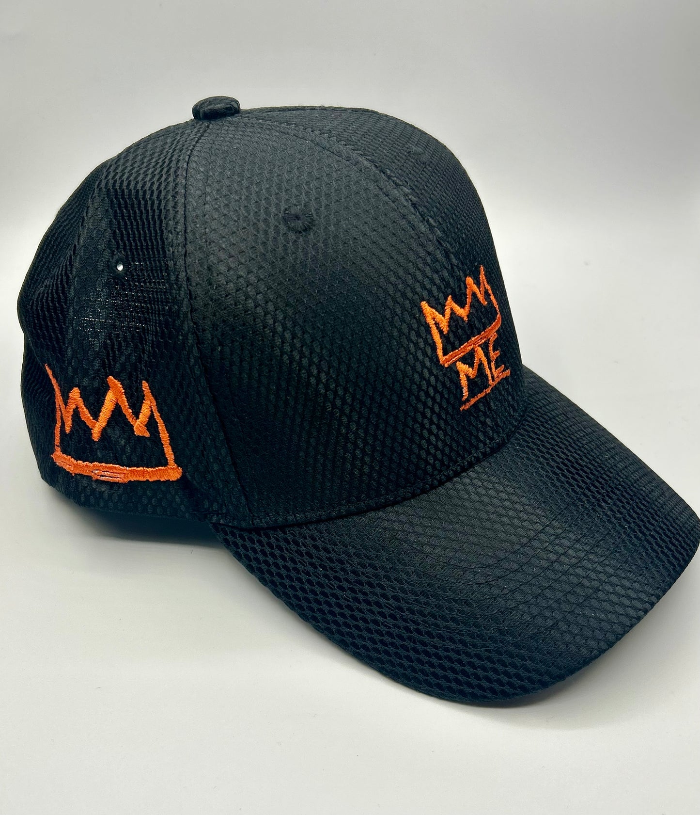 Black Metallic Dad Hat with Orange Krown
