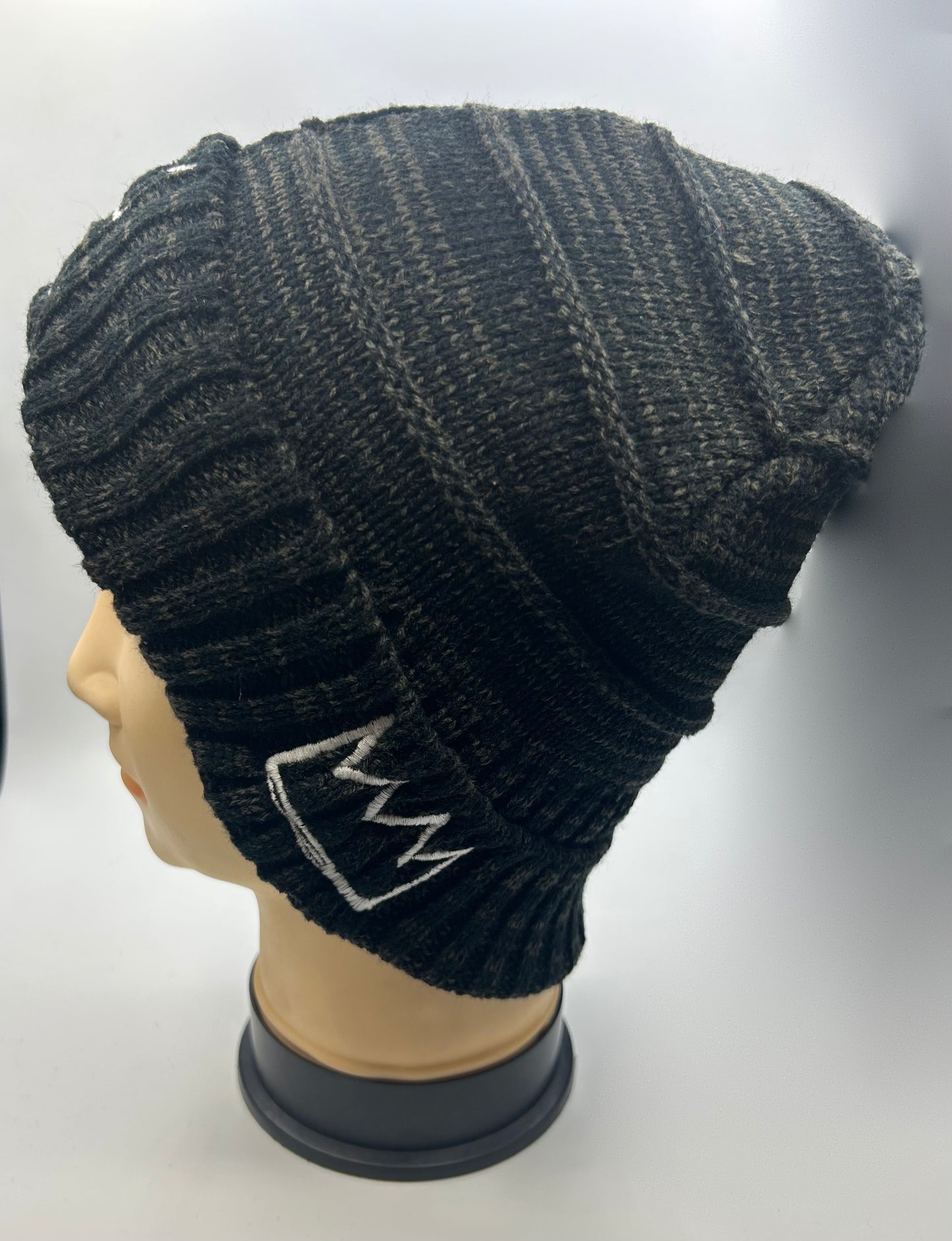Charcoal Gray Premium Knit Beanie with White Krown