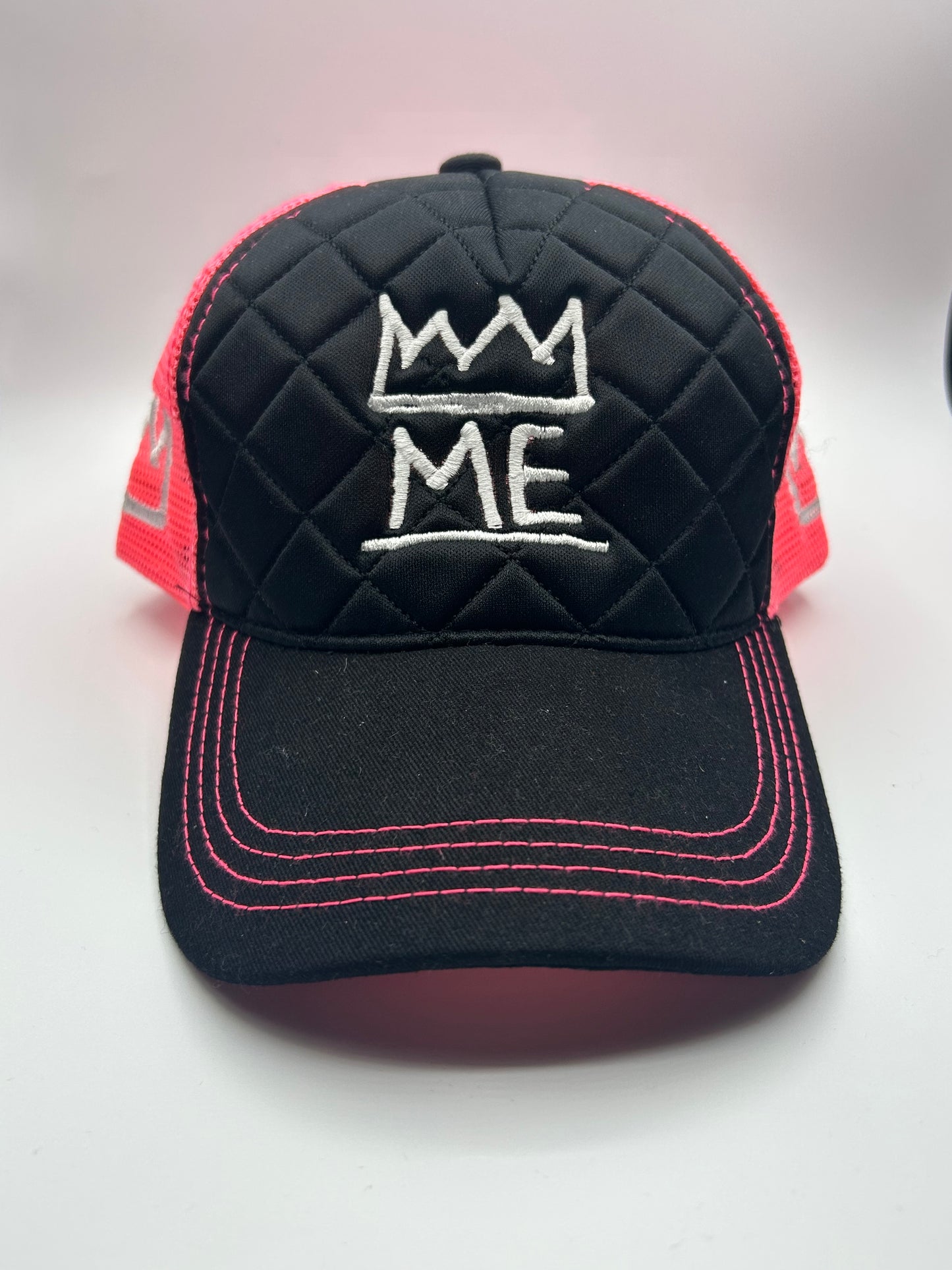 Salmon Pink Diamond Trucker with White Krown