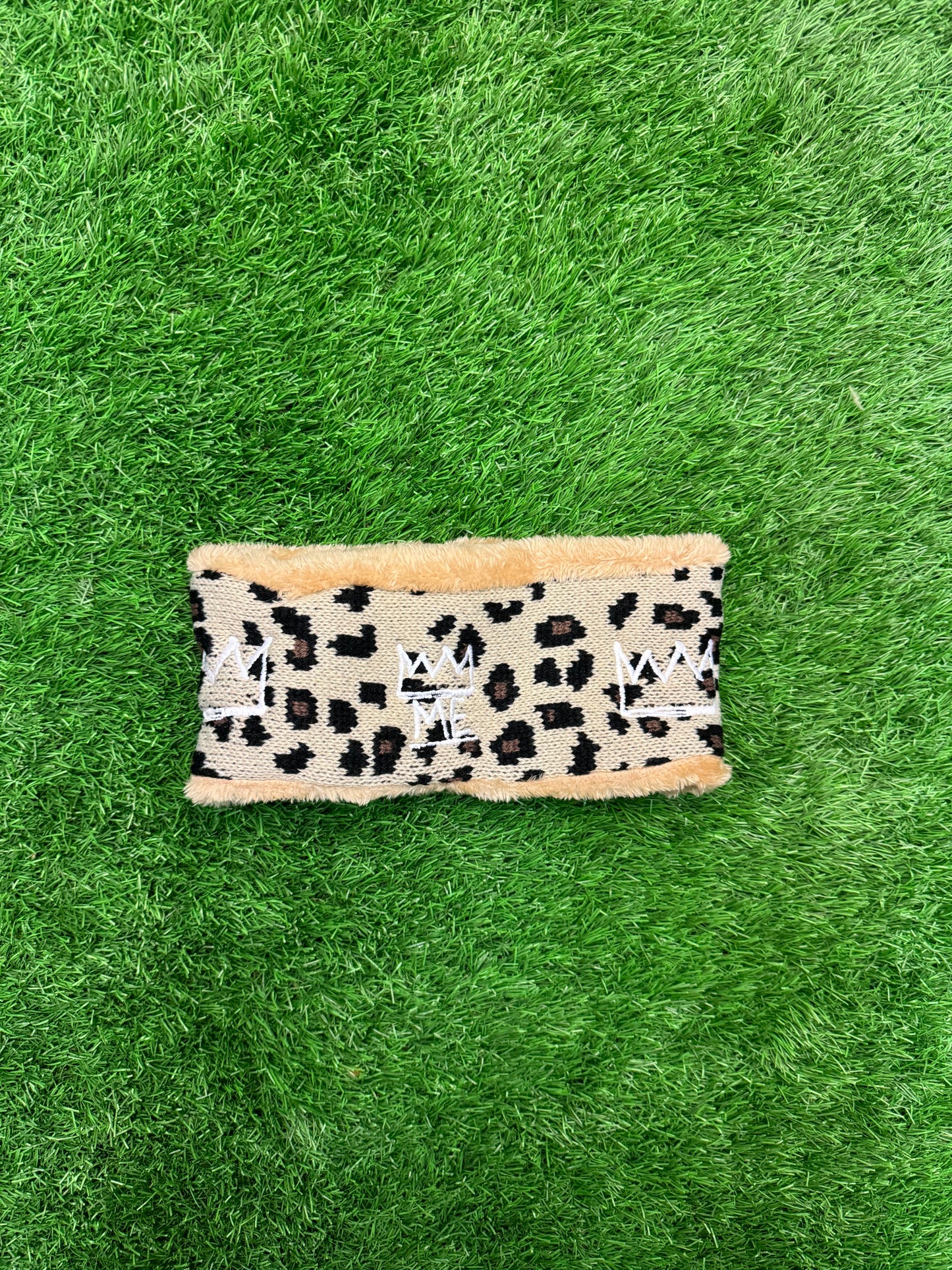 Furry Cheetah Headband with White Krown