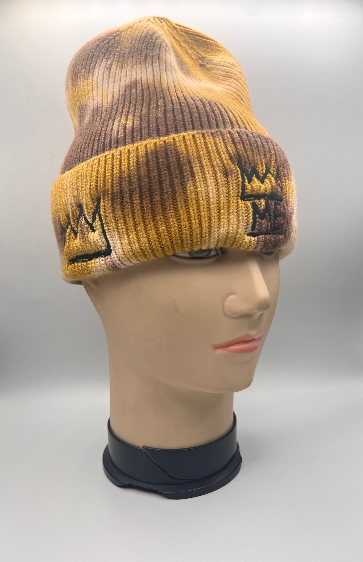 Brown and Tan Beanie with Black Krown