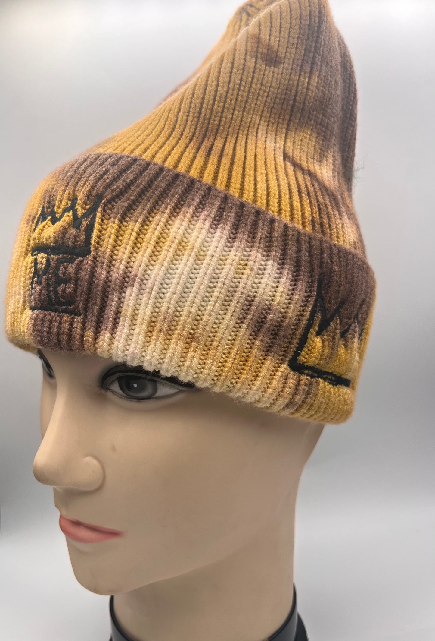 Brown and Tan Beanie with Black Krown