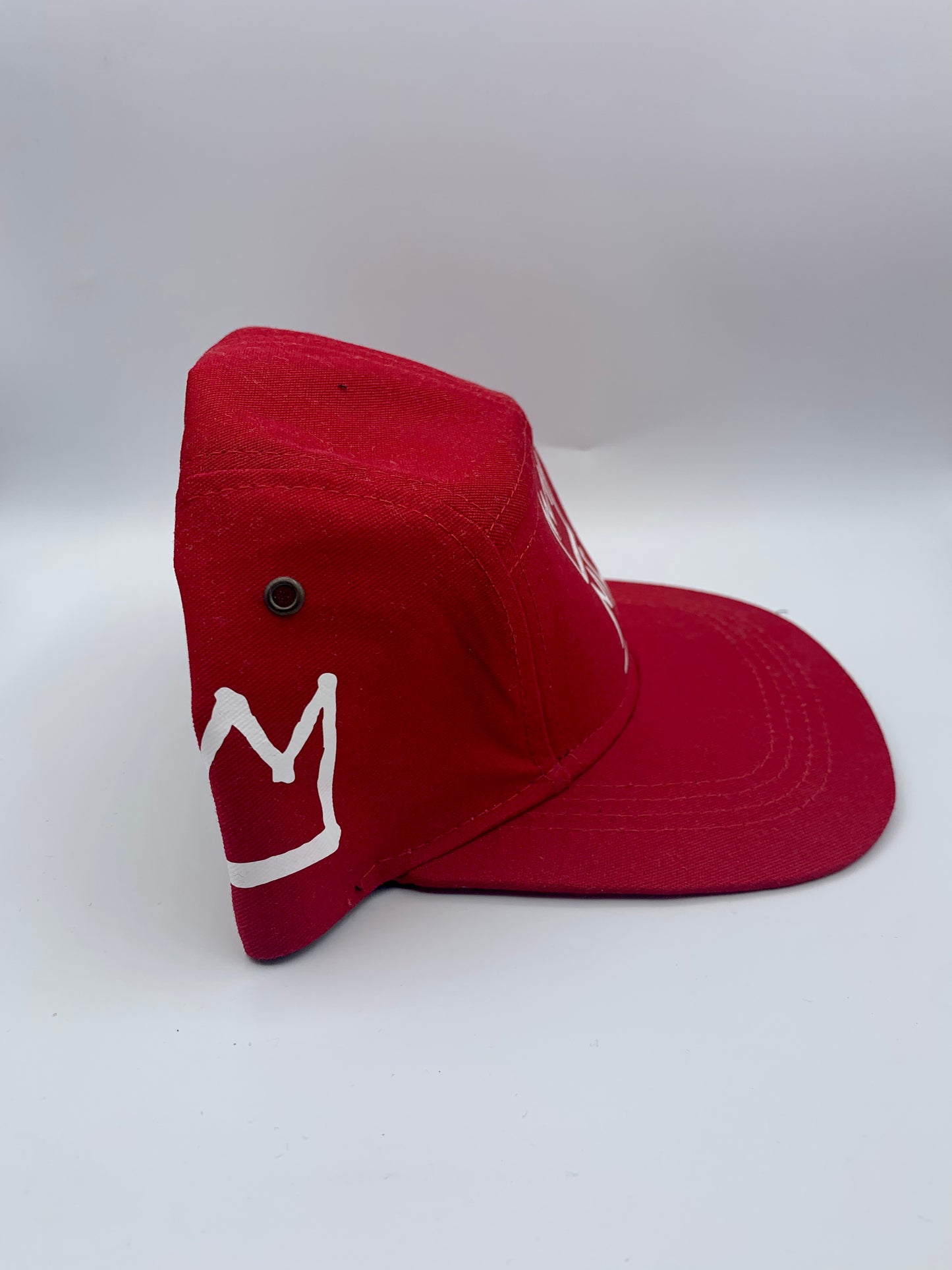Red 5-Panel Flat Brim Hat with White Krown