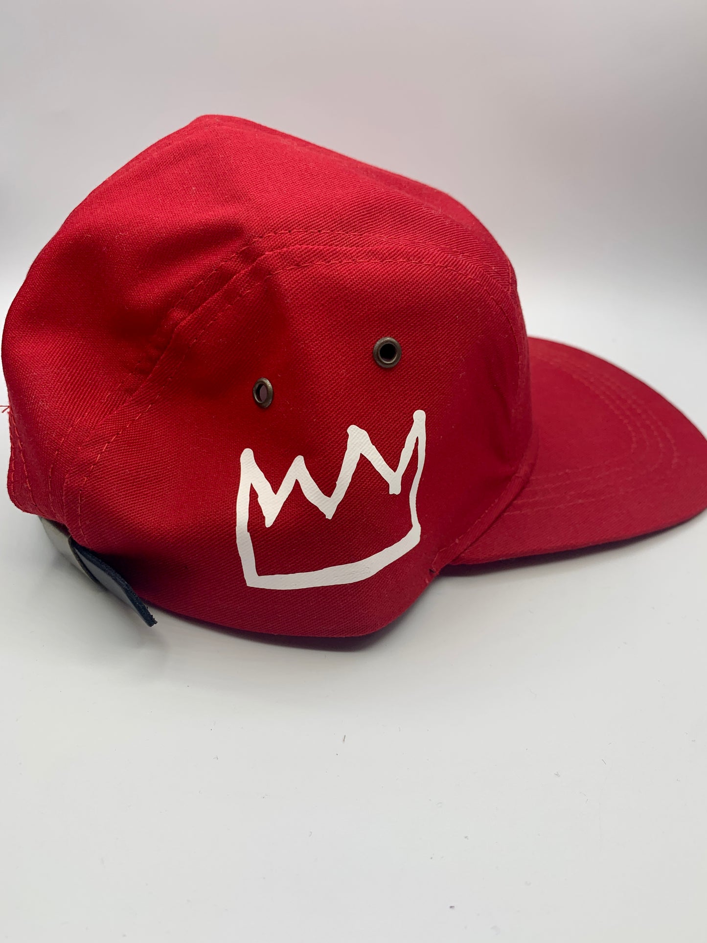 Red 5-Panel Flat Brim Hat with White Krown