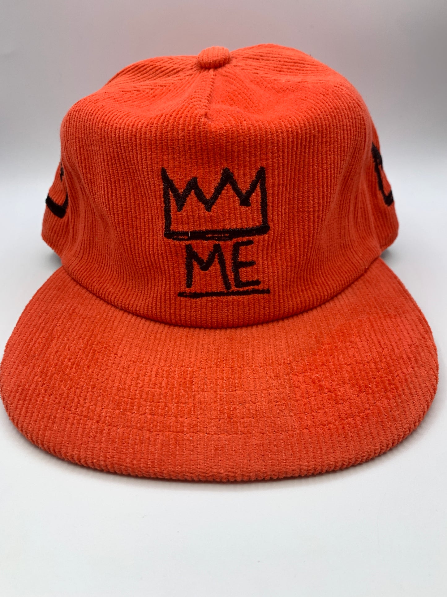 Orange Corduroy Flat Brim Hat with Black Krown