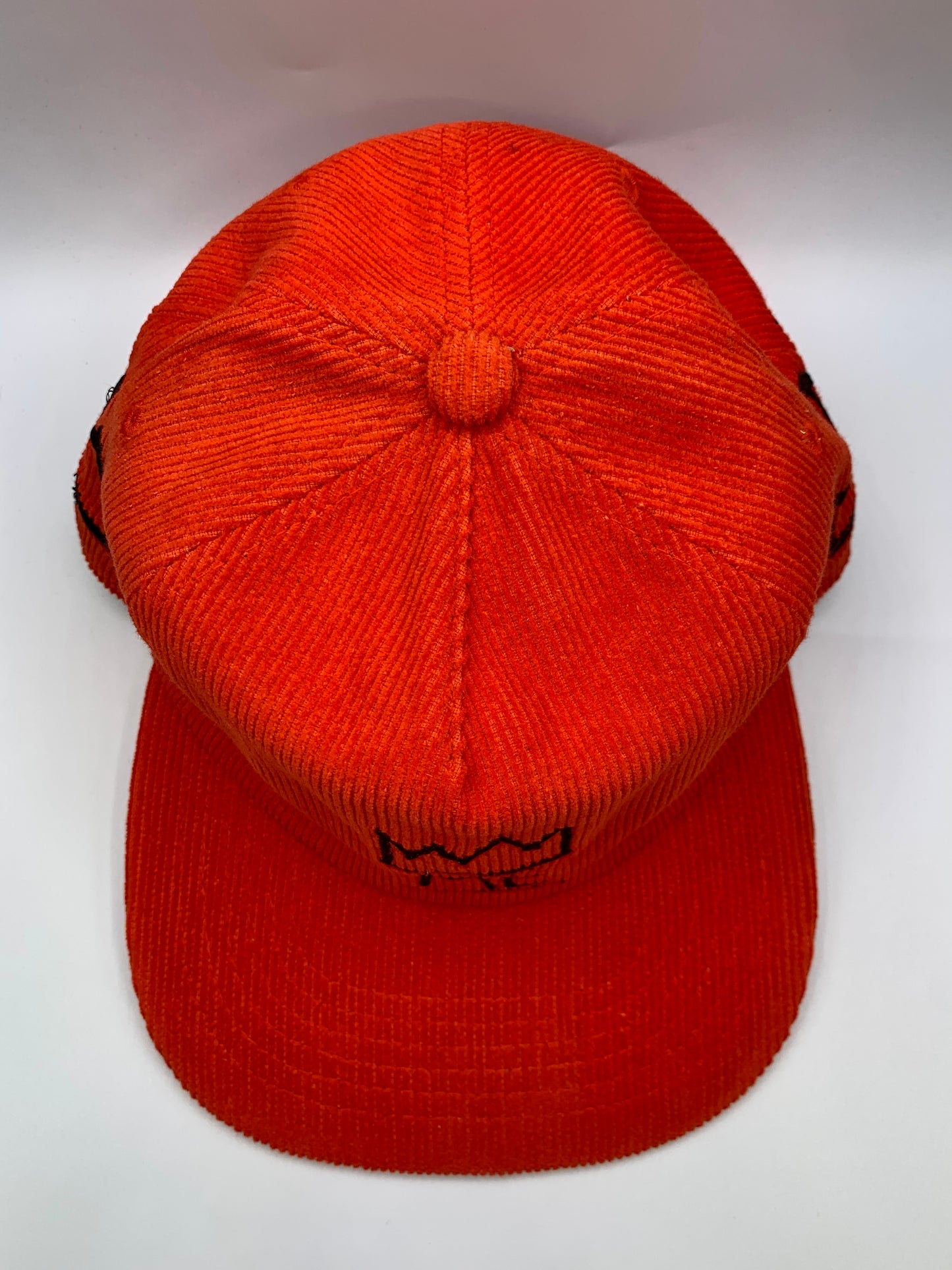 Orange Corduroy Flat Brim Hat with Black Krown