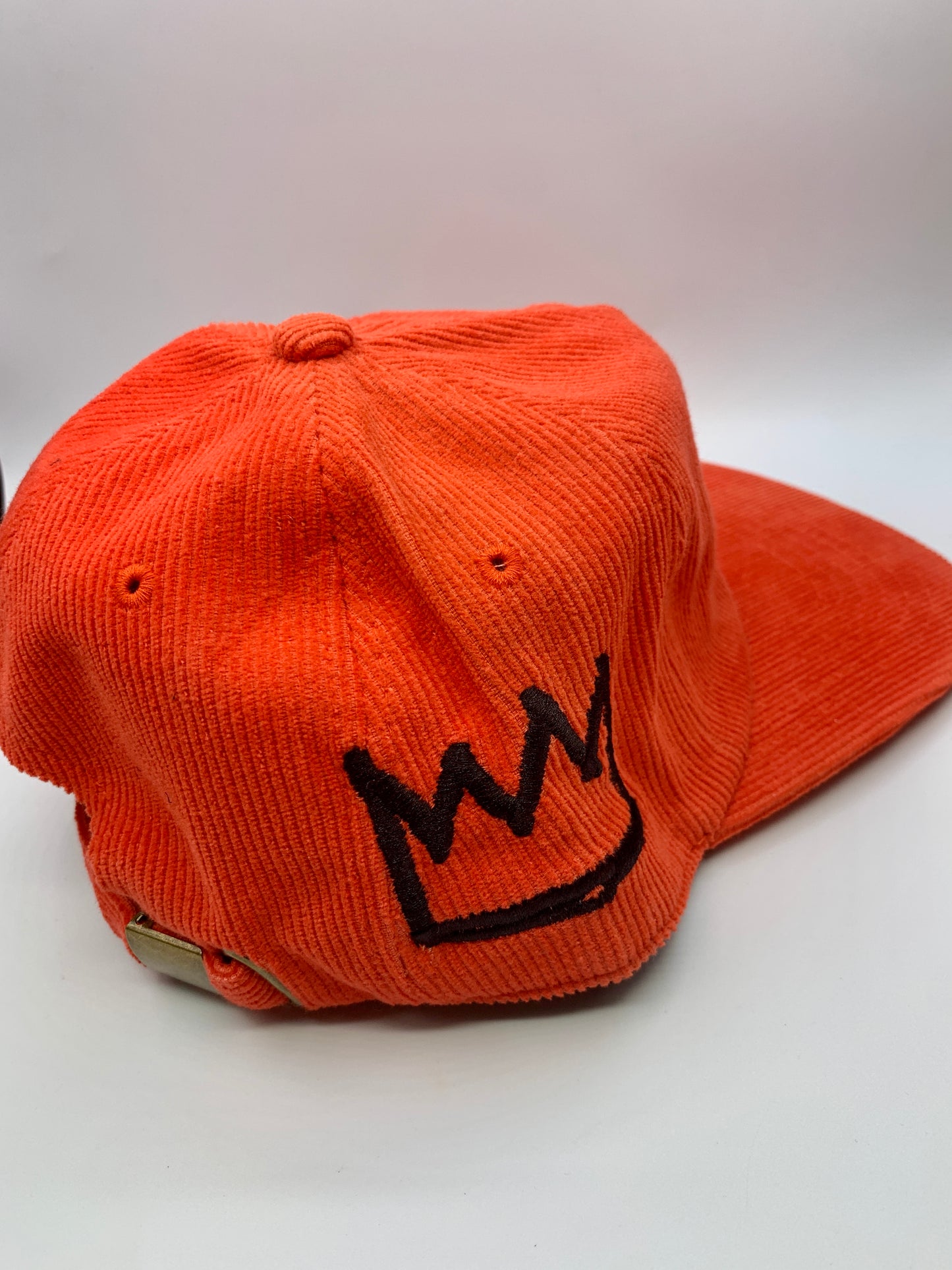 Orange Corduroy Flat Brim Hat with Black Krown