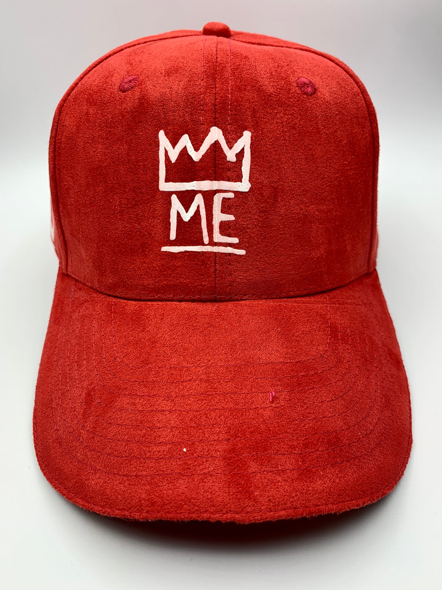 Red Soft Suede Dad Hat with White Krown