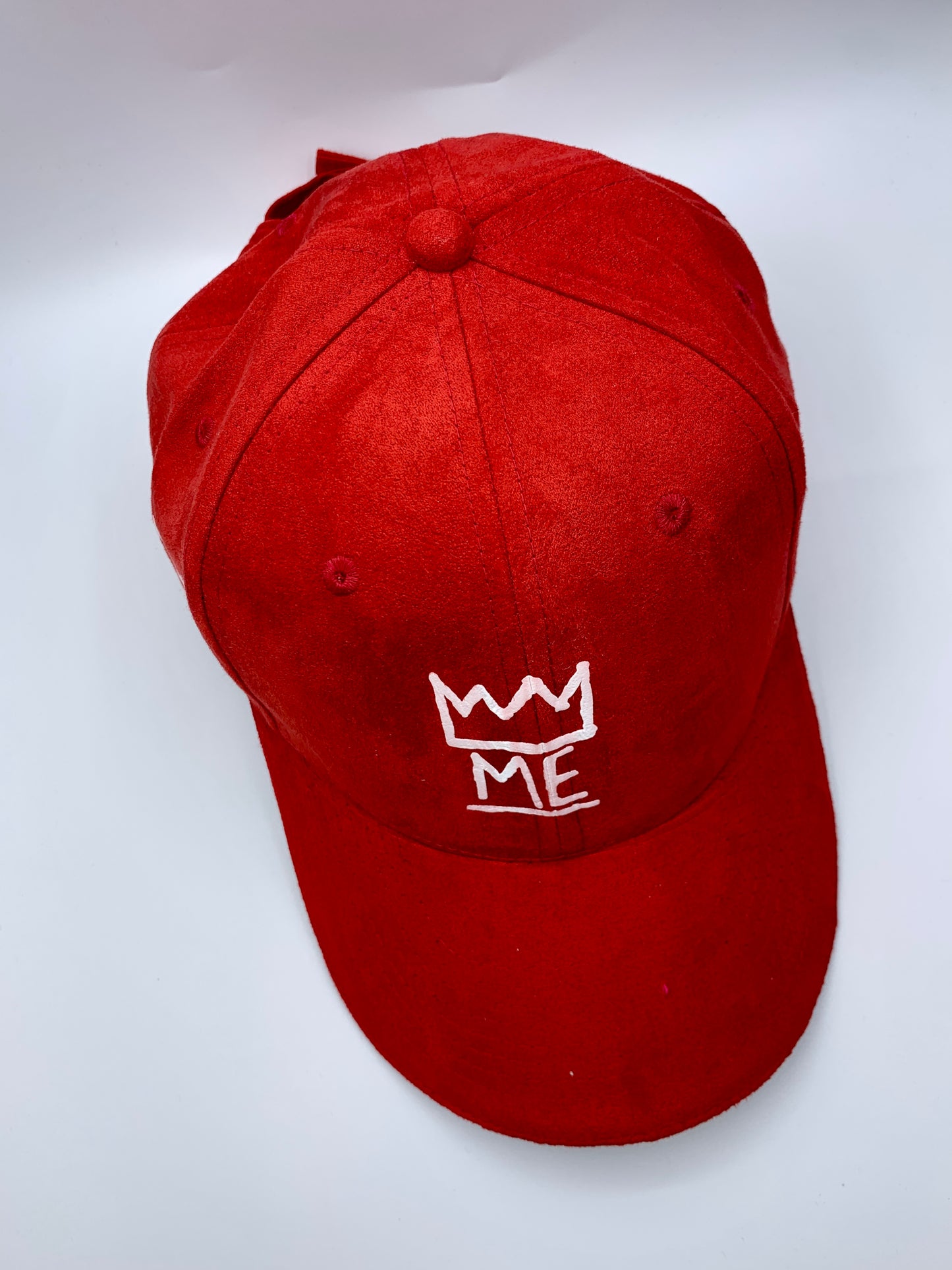 Red Soft Suede Dad Hat with White Krown