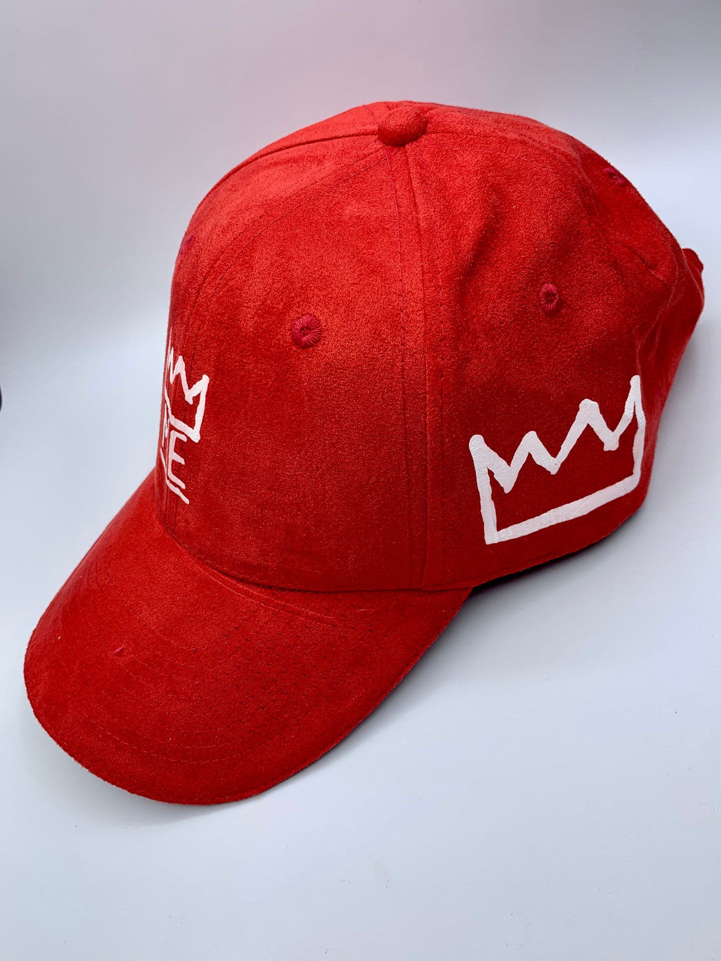 Red Soft Suede Dad Hat with White Krown