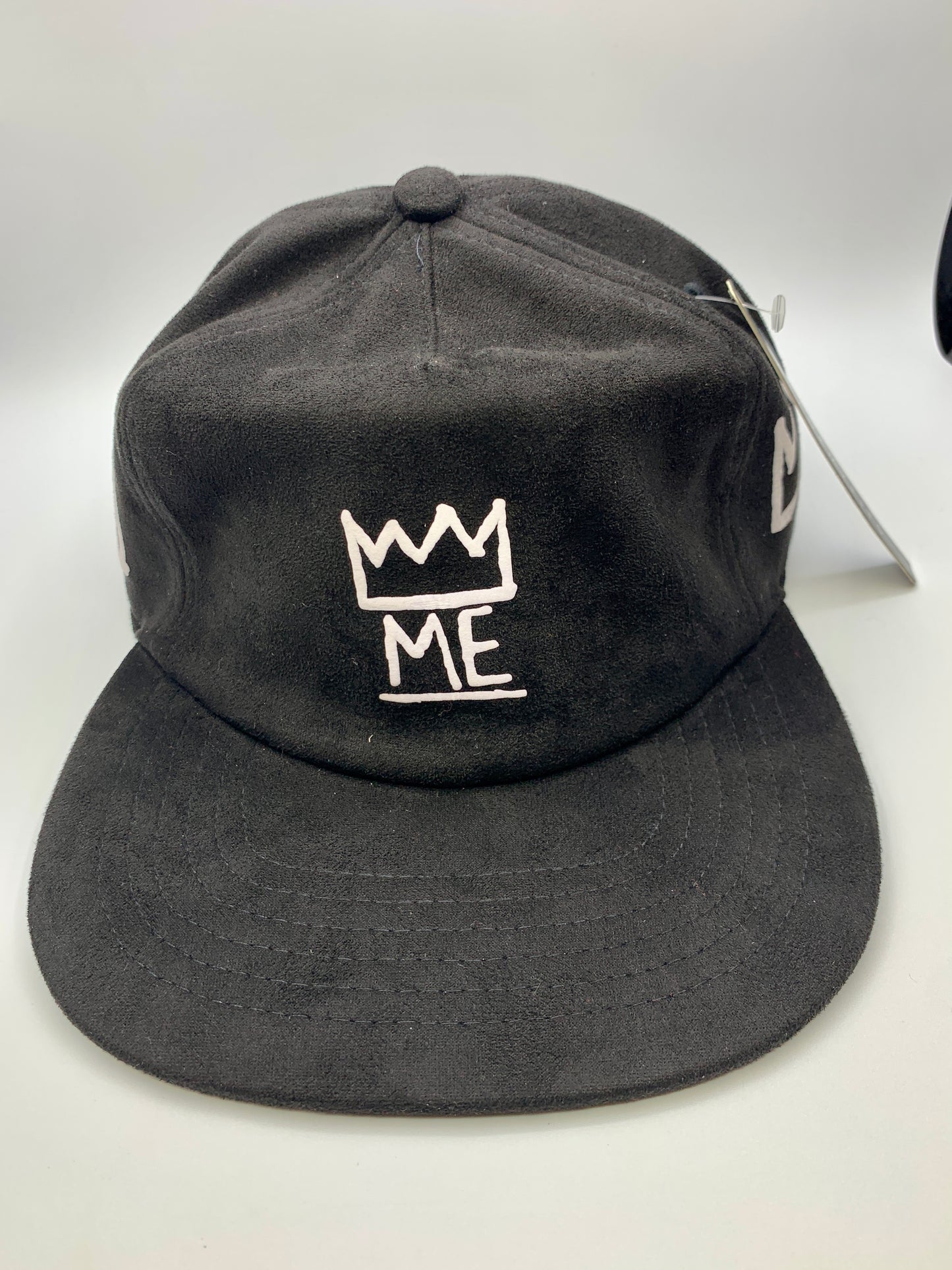 Black Soft Suede Flat Brim Hat with White Krown