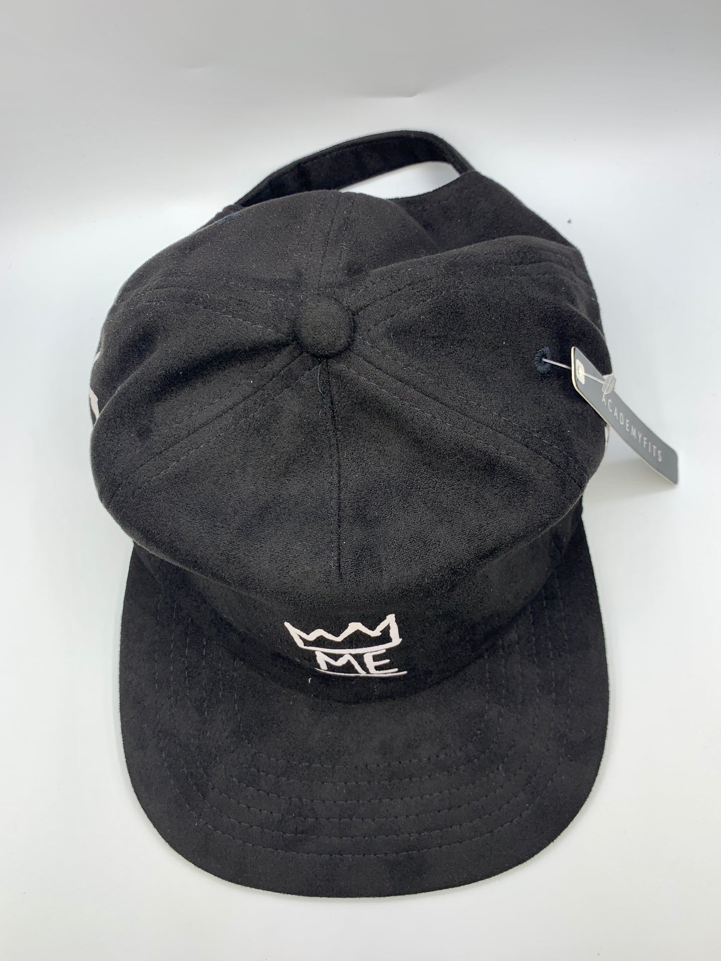 Black Soft Suede Flat Brim Hat with White Krown