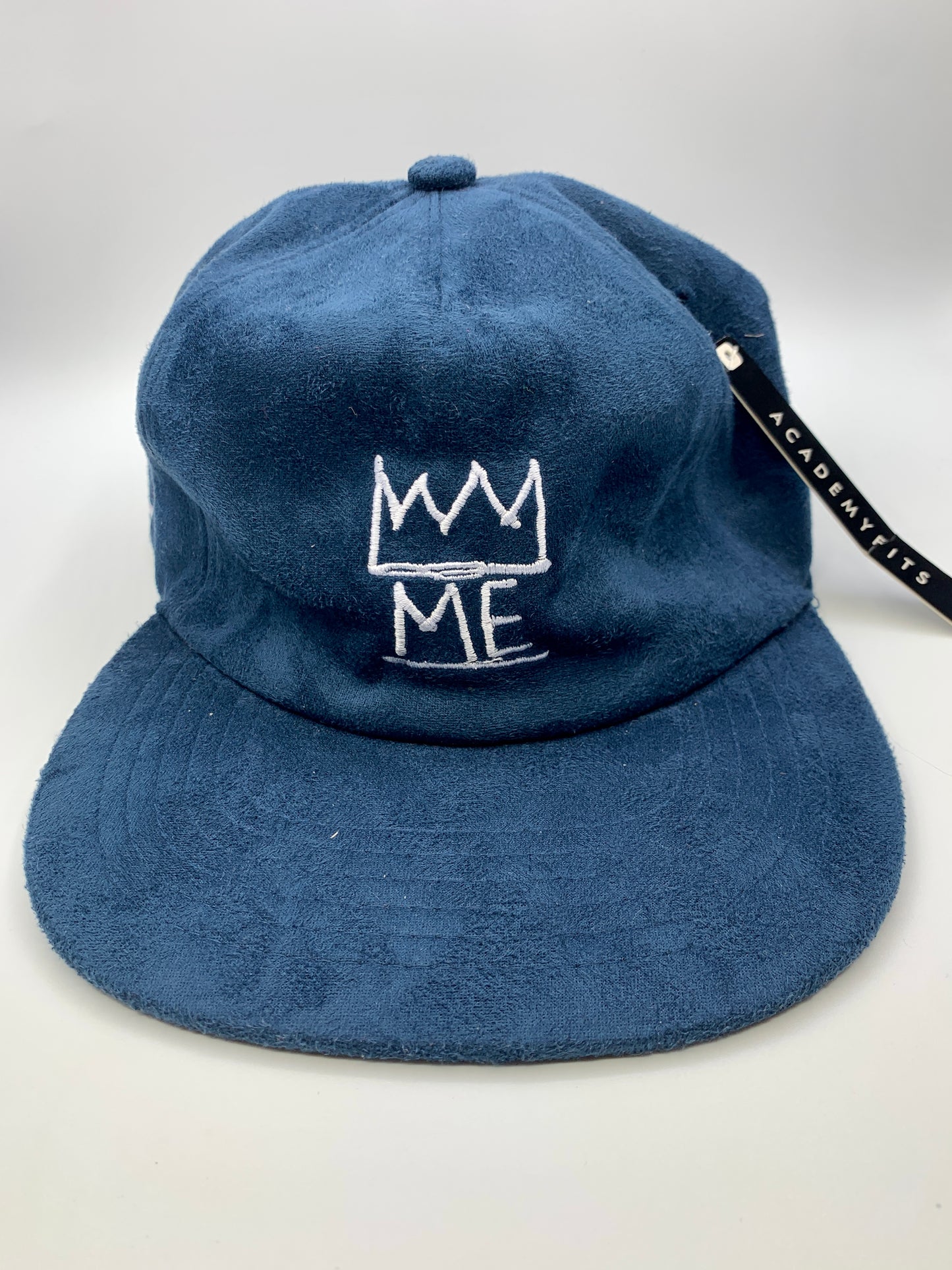 Blue Soft Suede Flat Brim Hat with White Krown