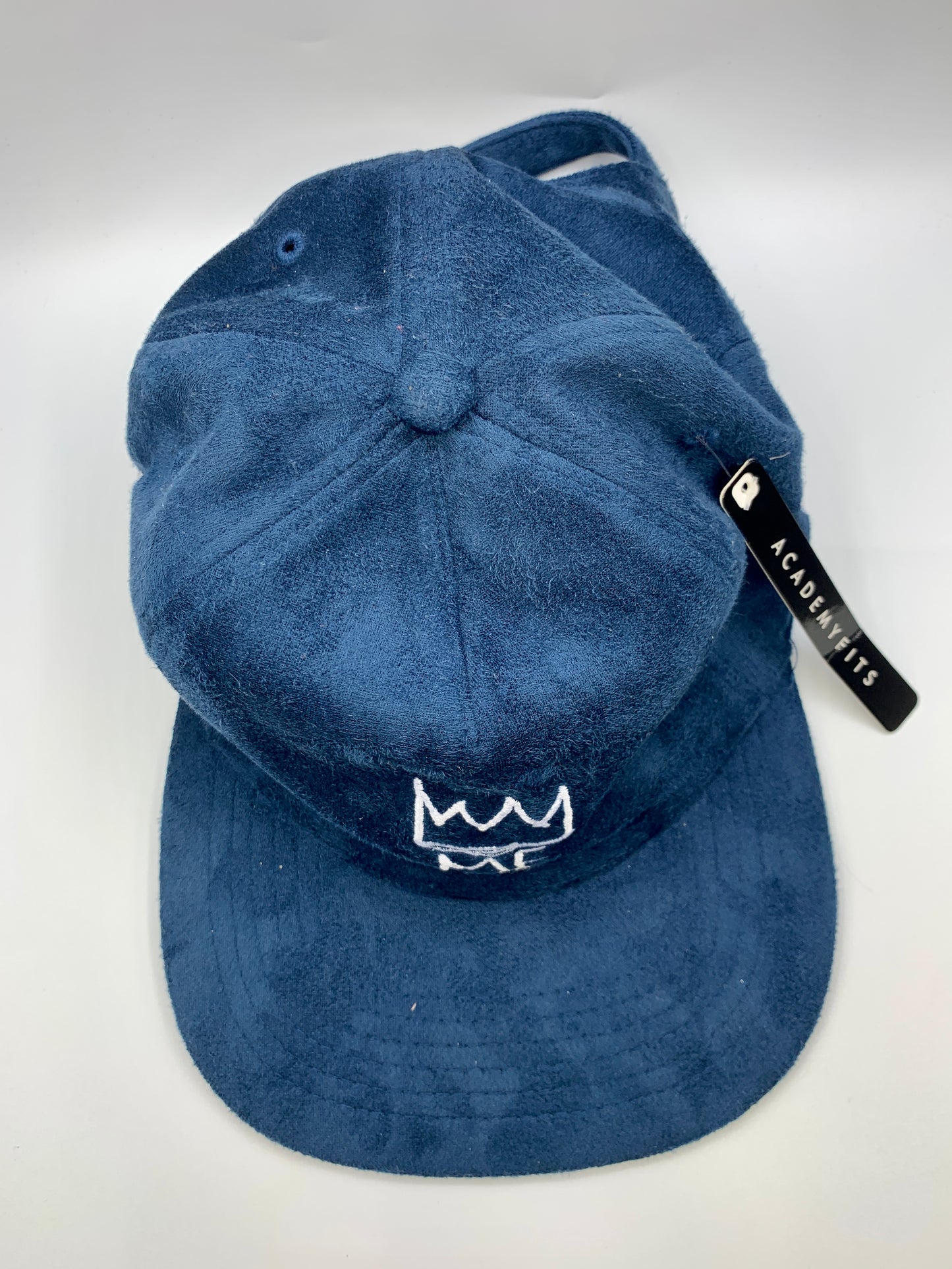 Blue Soft Suede Flat Brim Hat with White Krown