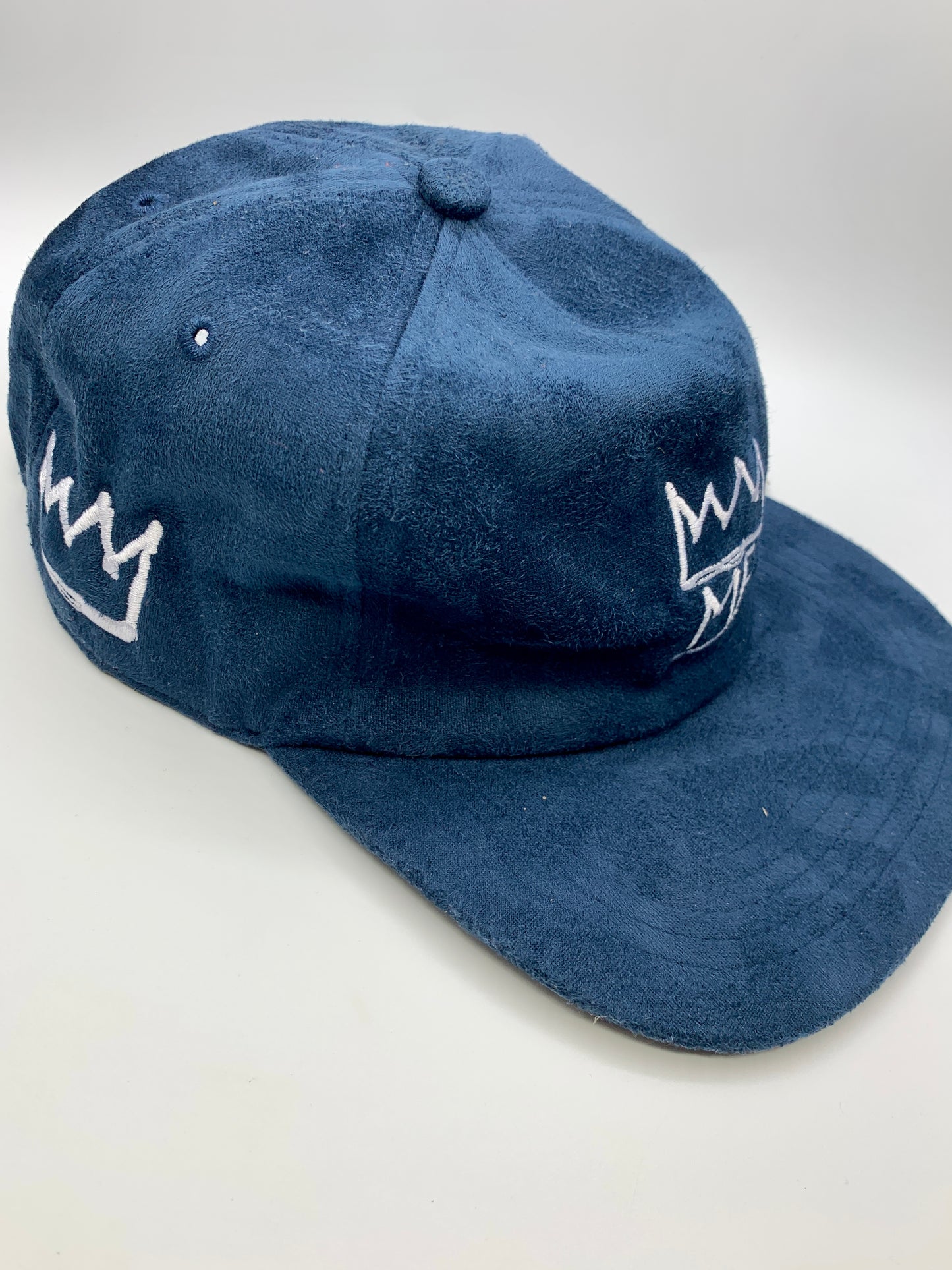 Blue Soft Suede Flat Brim Hat with White Krown