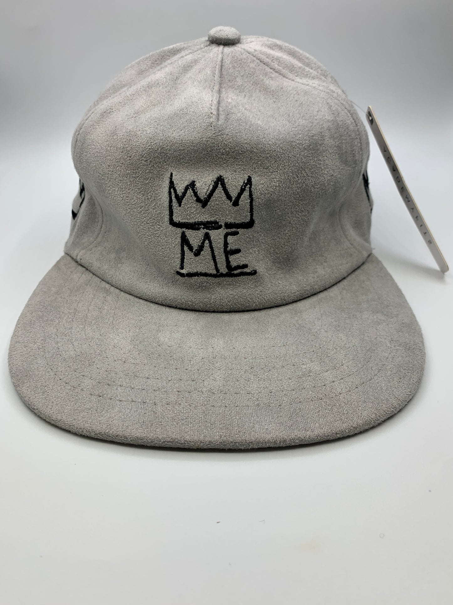 Gray Soft Suede Flat Brim Hat with Black Krown