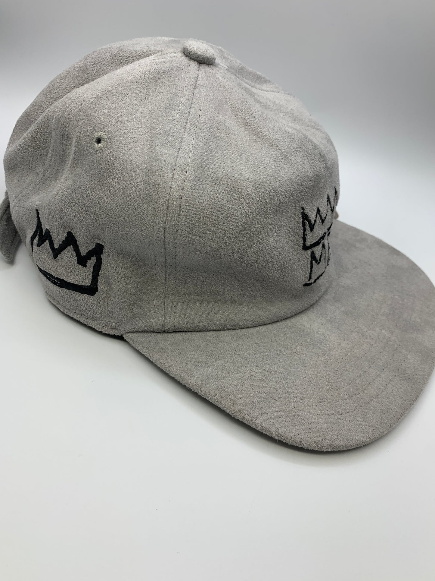 Gray Soft Suede Flat Brim Hat with Black Krown