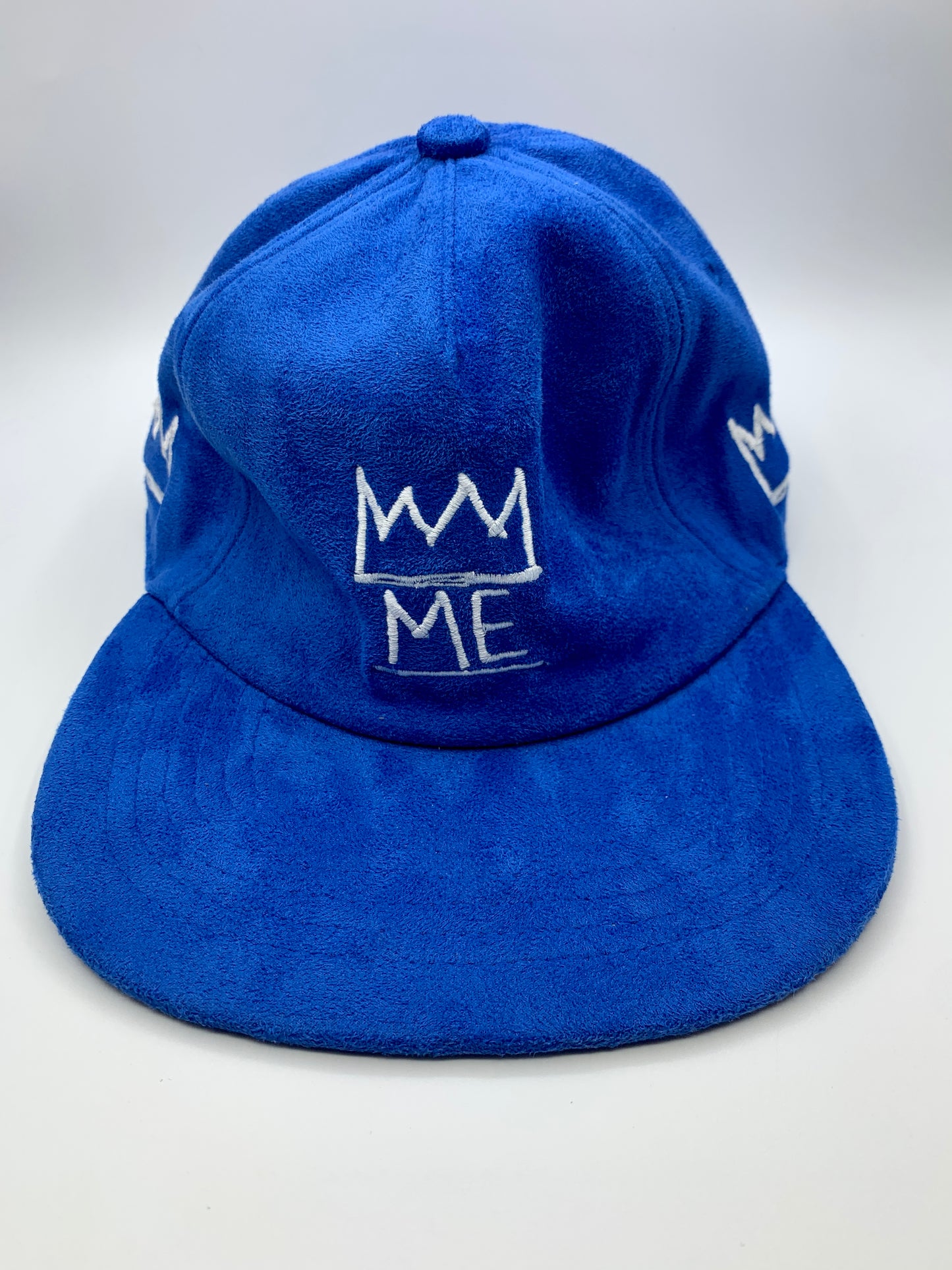 Royal Blue Soft Suede Flat Brim Hat with White Krown