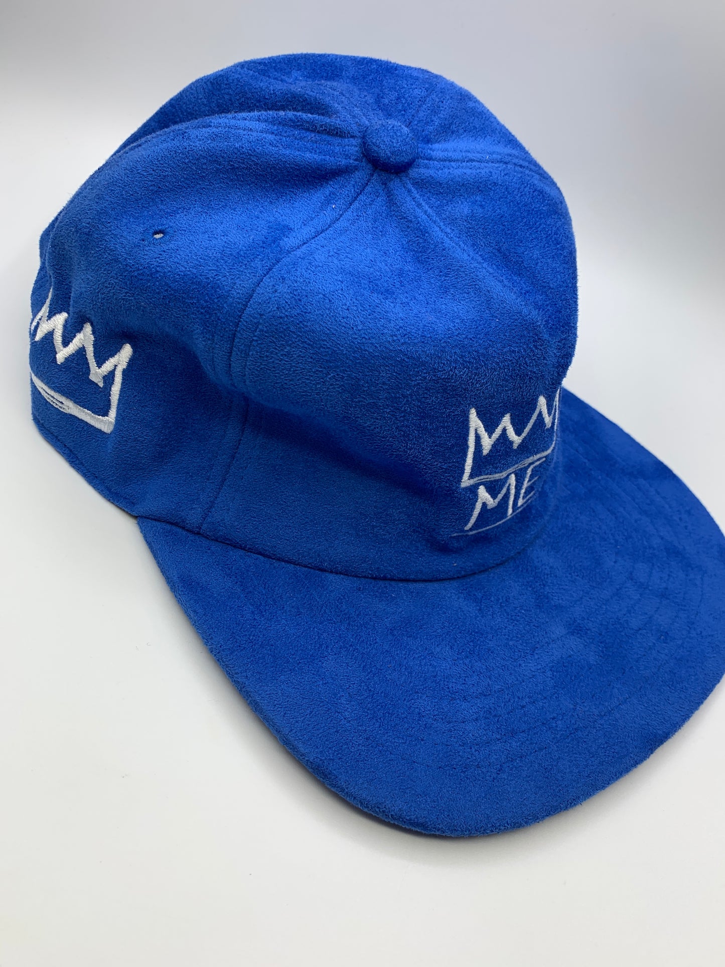 Royal Blue Soft Suede Flat Brim Hat with White Krown