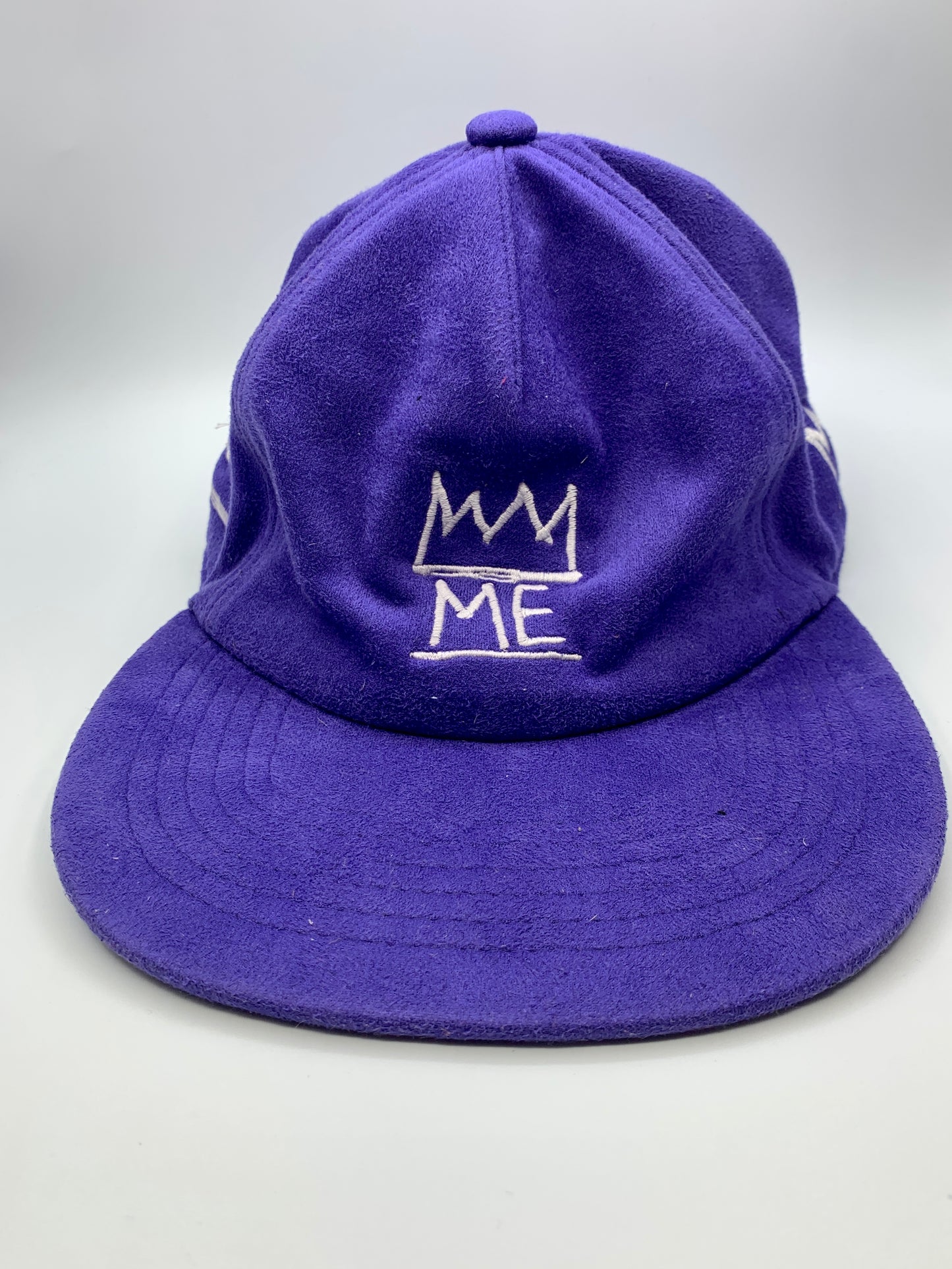 Purple Soft Suede Flat Brim Hat with White Krown