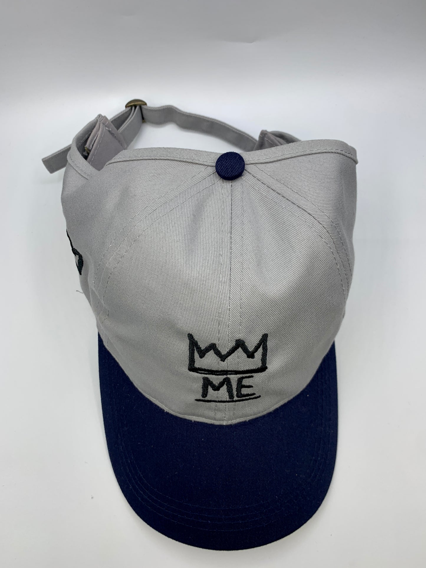 Gray & Blue Ponytail Hat with Black Krown