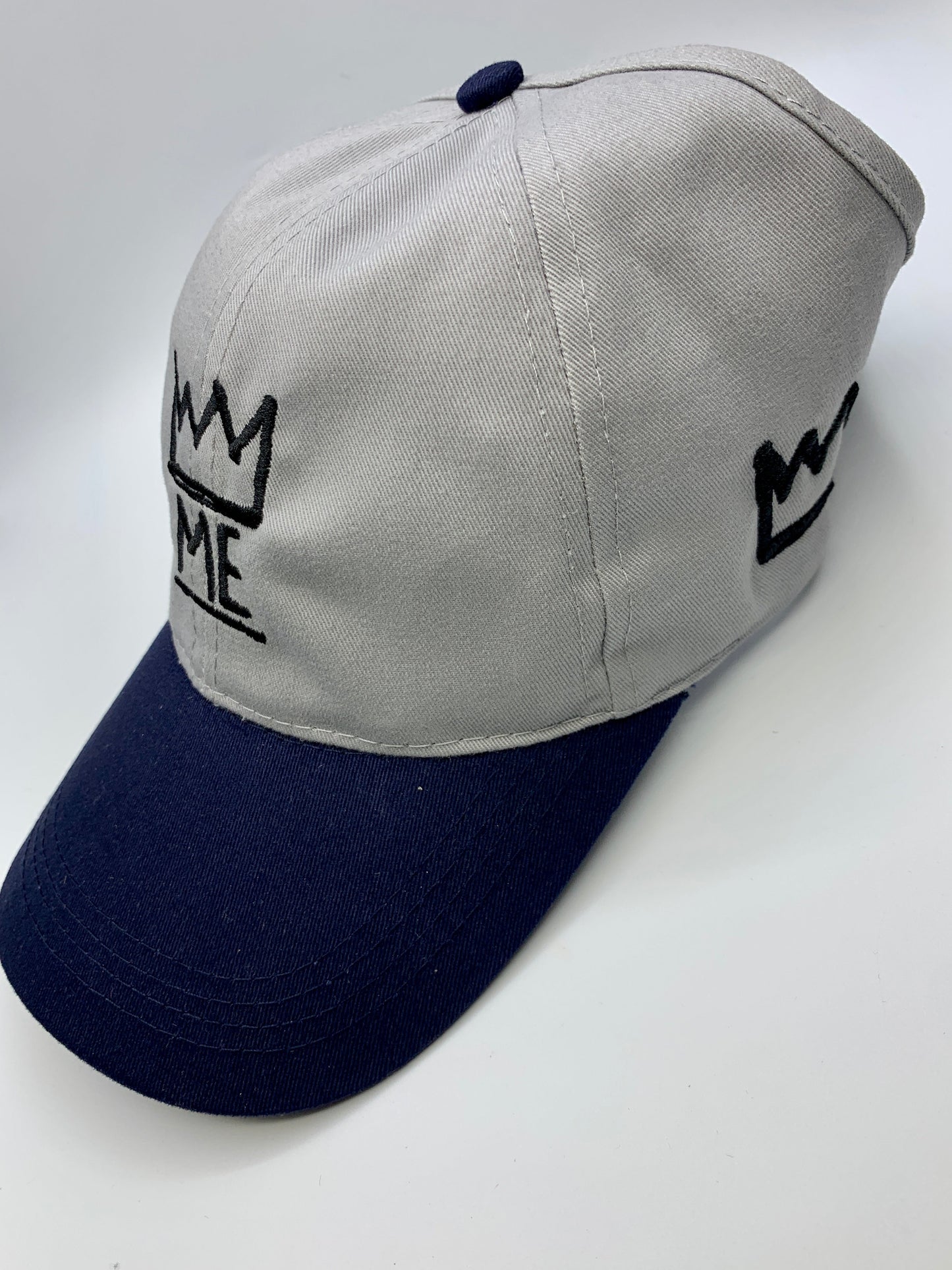 Gray & Blue Ponytail Hat with Black Krown