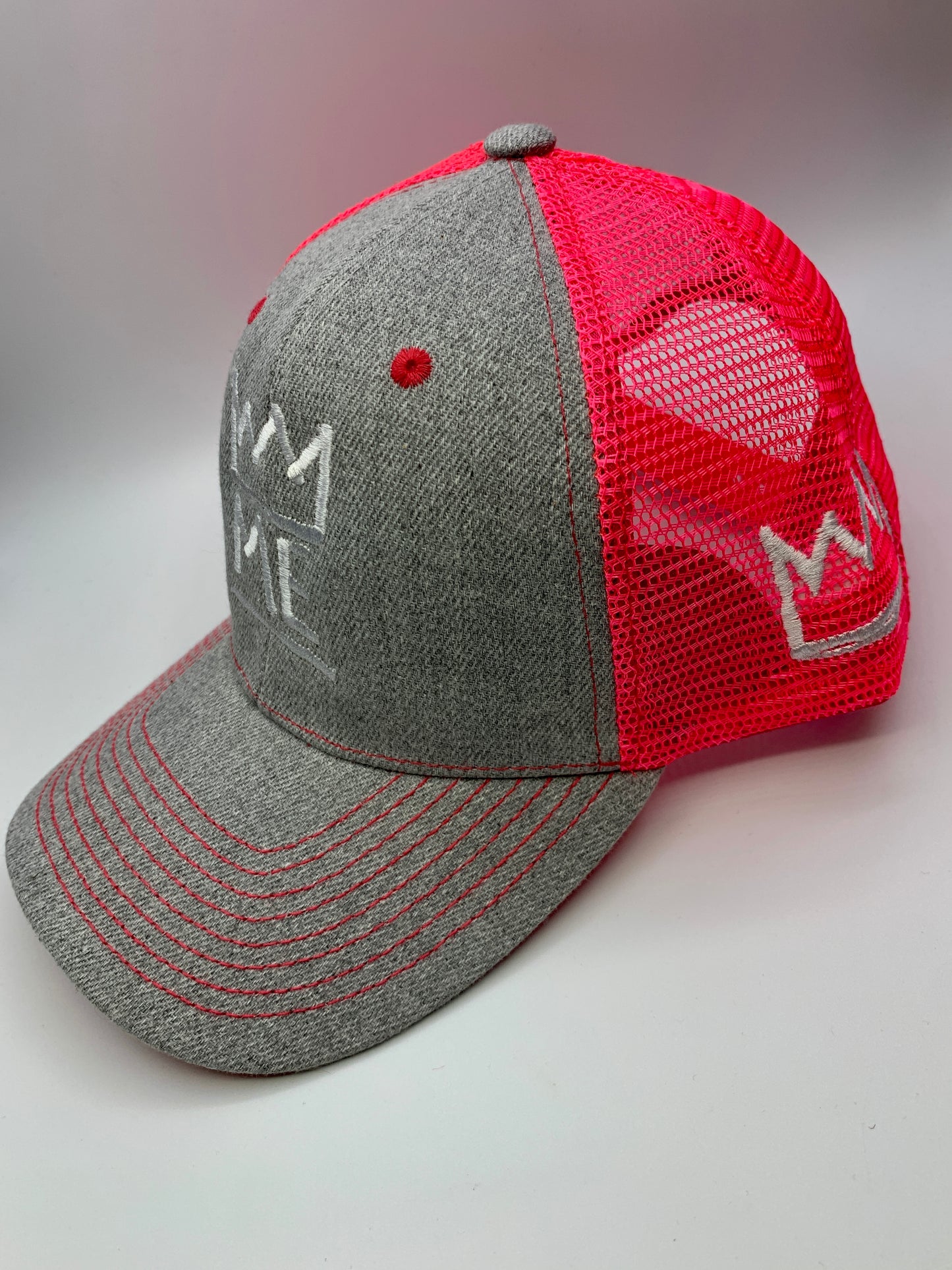 Gray & Pink Netted Dad Hat with White Krown