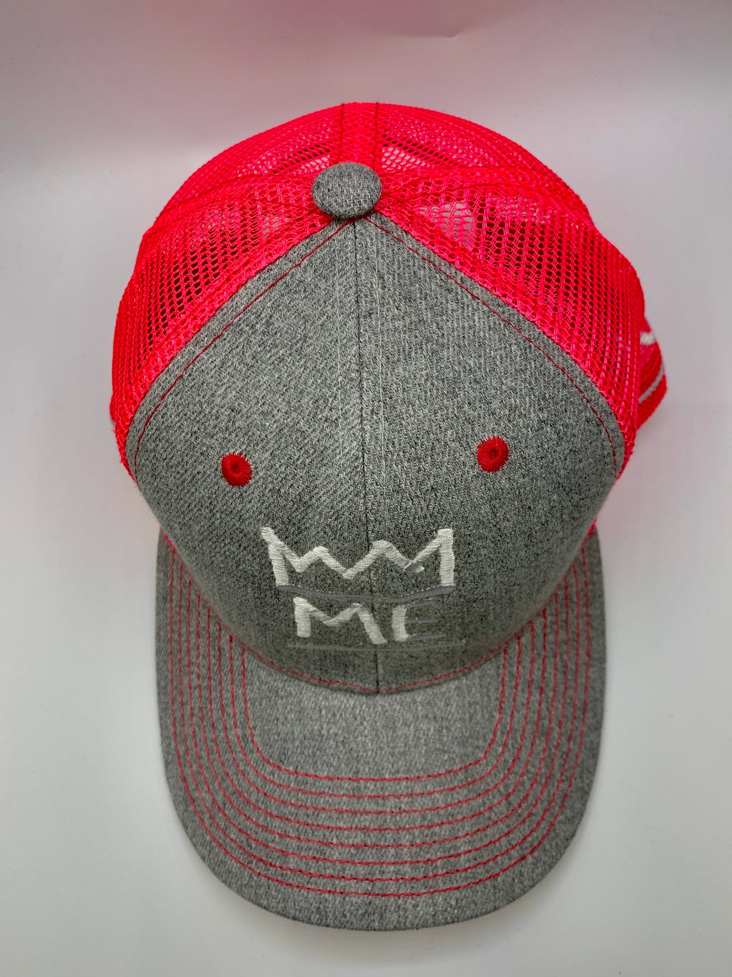 Gray & Pink Netted Dad Hat with White Krown
