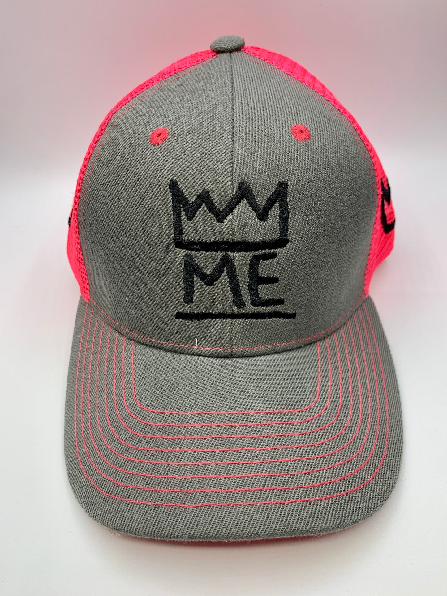 Gray & Pink Netted Dad Hat with Black Krown