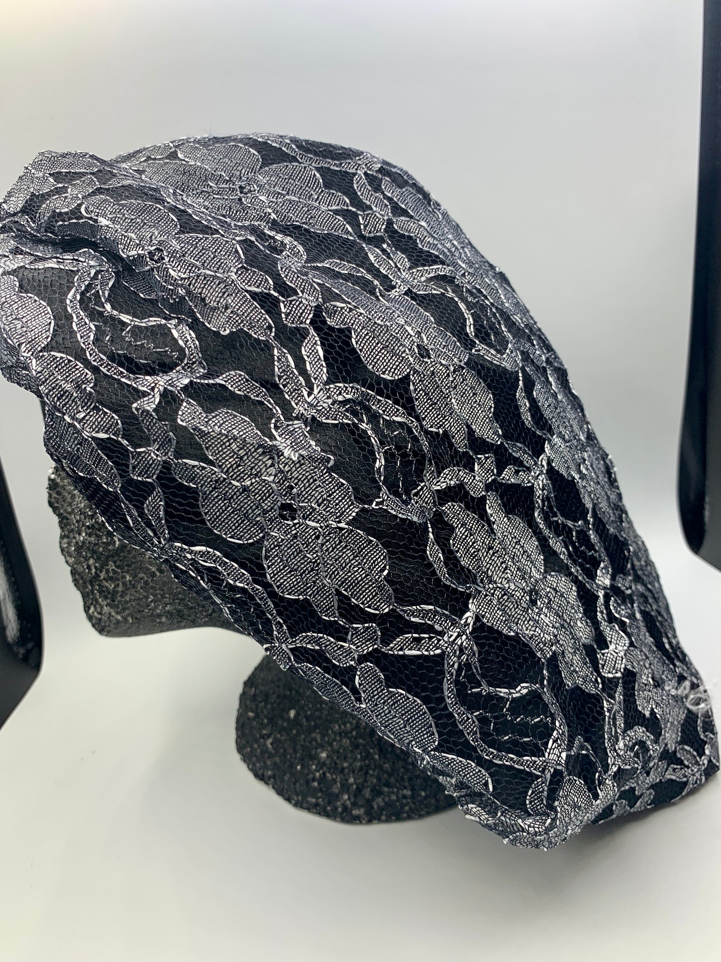 Black Embroidered Pattern Bonnet with Gold Krown