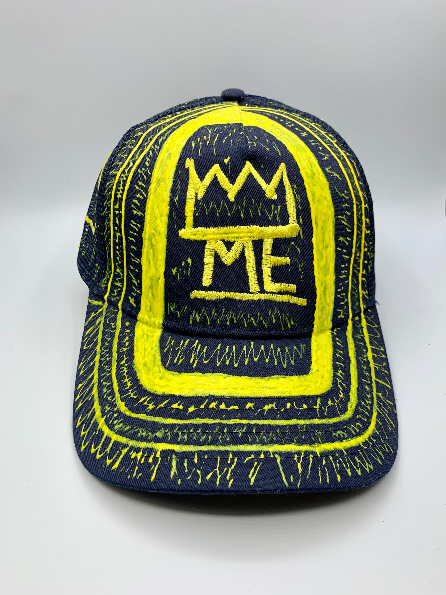 Black & Yellow Hand-Painted Dad Hat with Yellow Krown