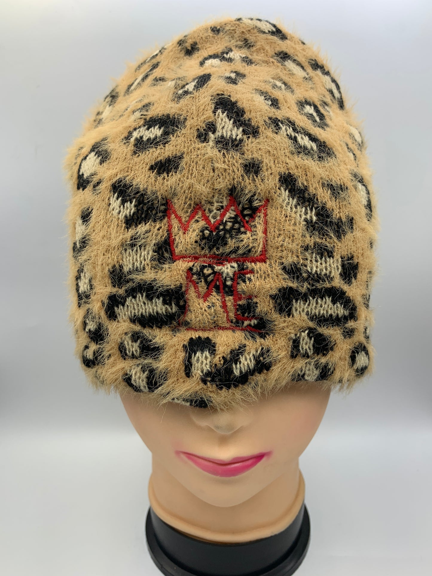 Cheetah Leopard Furry Beanie with Red Krown