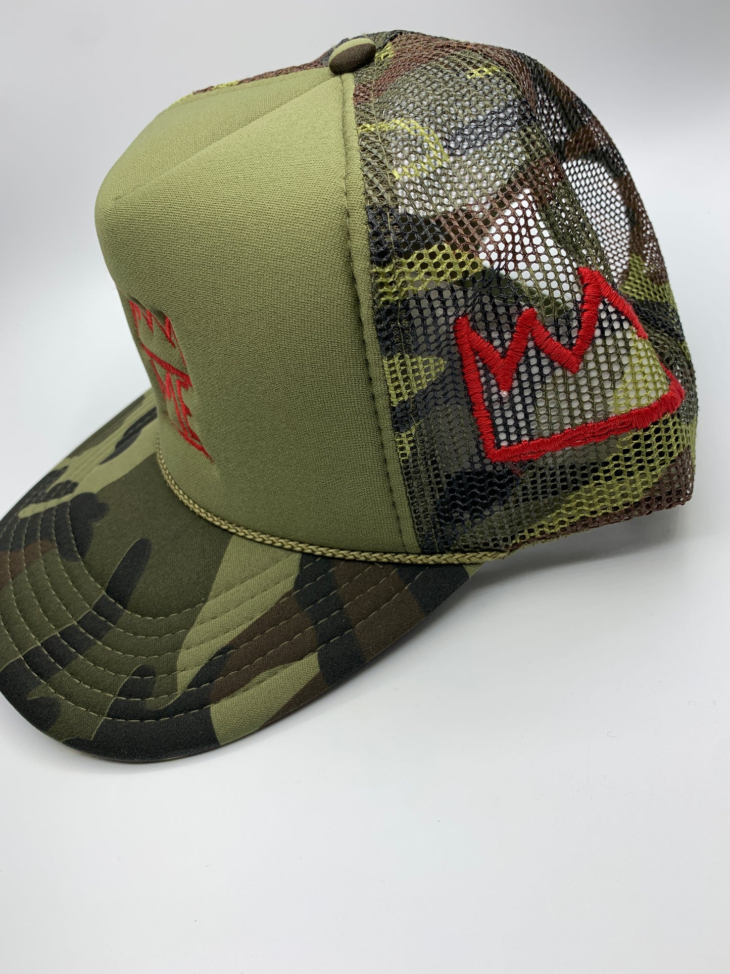 Green Camo Trucker with Red Krown