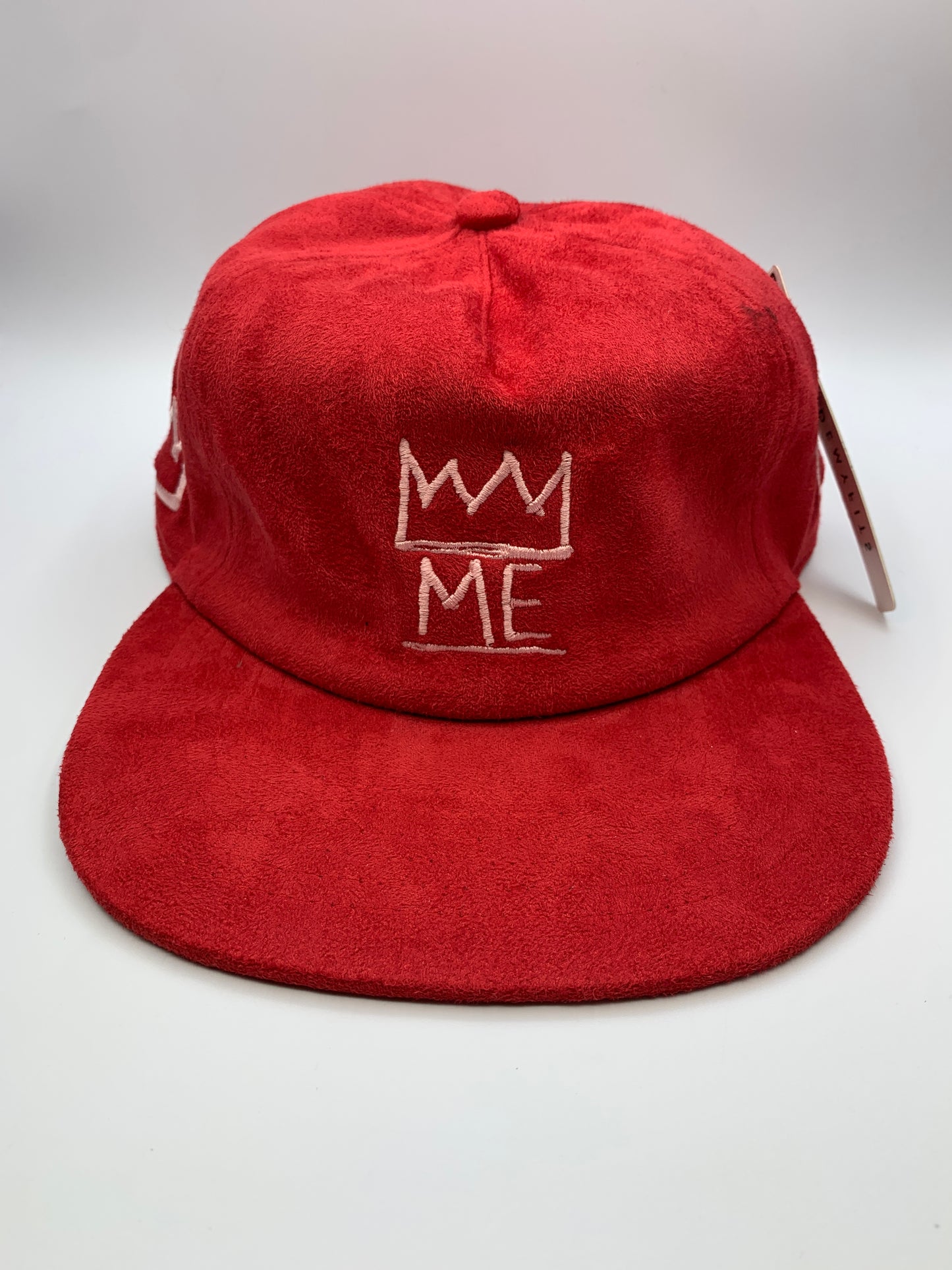 Red Soft Suede Flat Brim Hat with White Krown