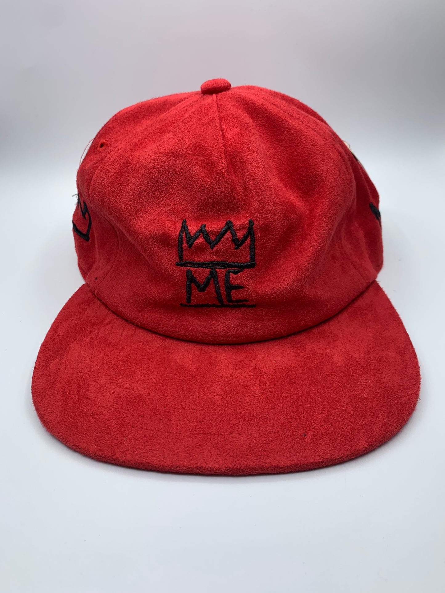 Red Soft Suede Flat Brim Hat with Black Krown