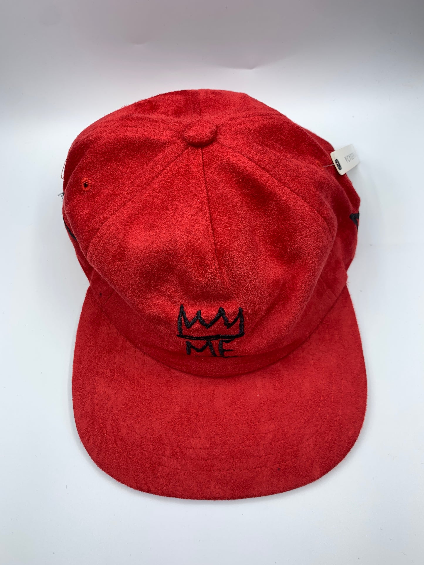 Red Soft Suede Flat Brim Hat with Black Krown