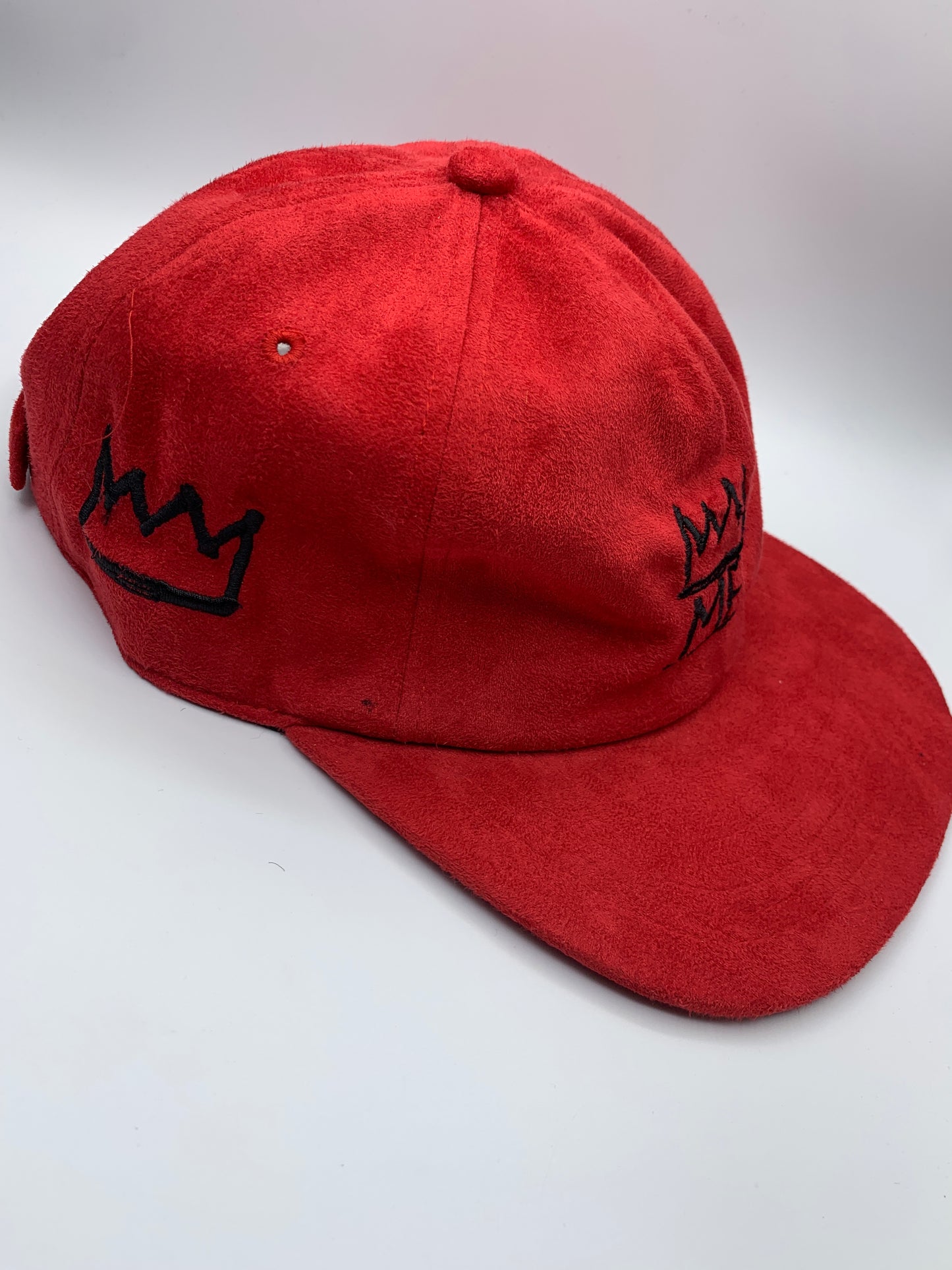 Red Soft Suede Flat Brim Hat with Black Krown